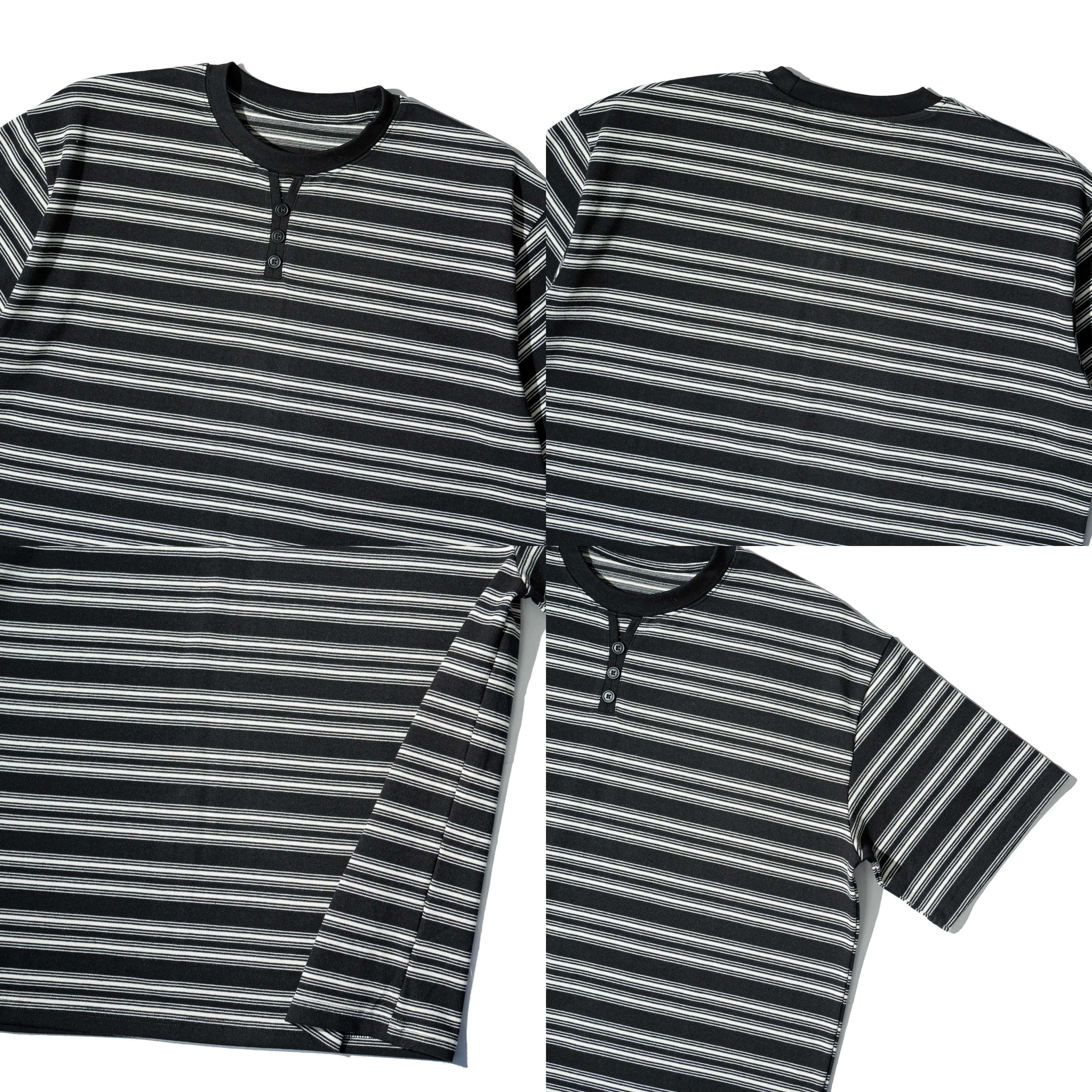 Faux Layered Henley Tee 假兩件 亨利領 條紋短袖Tee [O-T339]