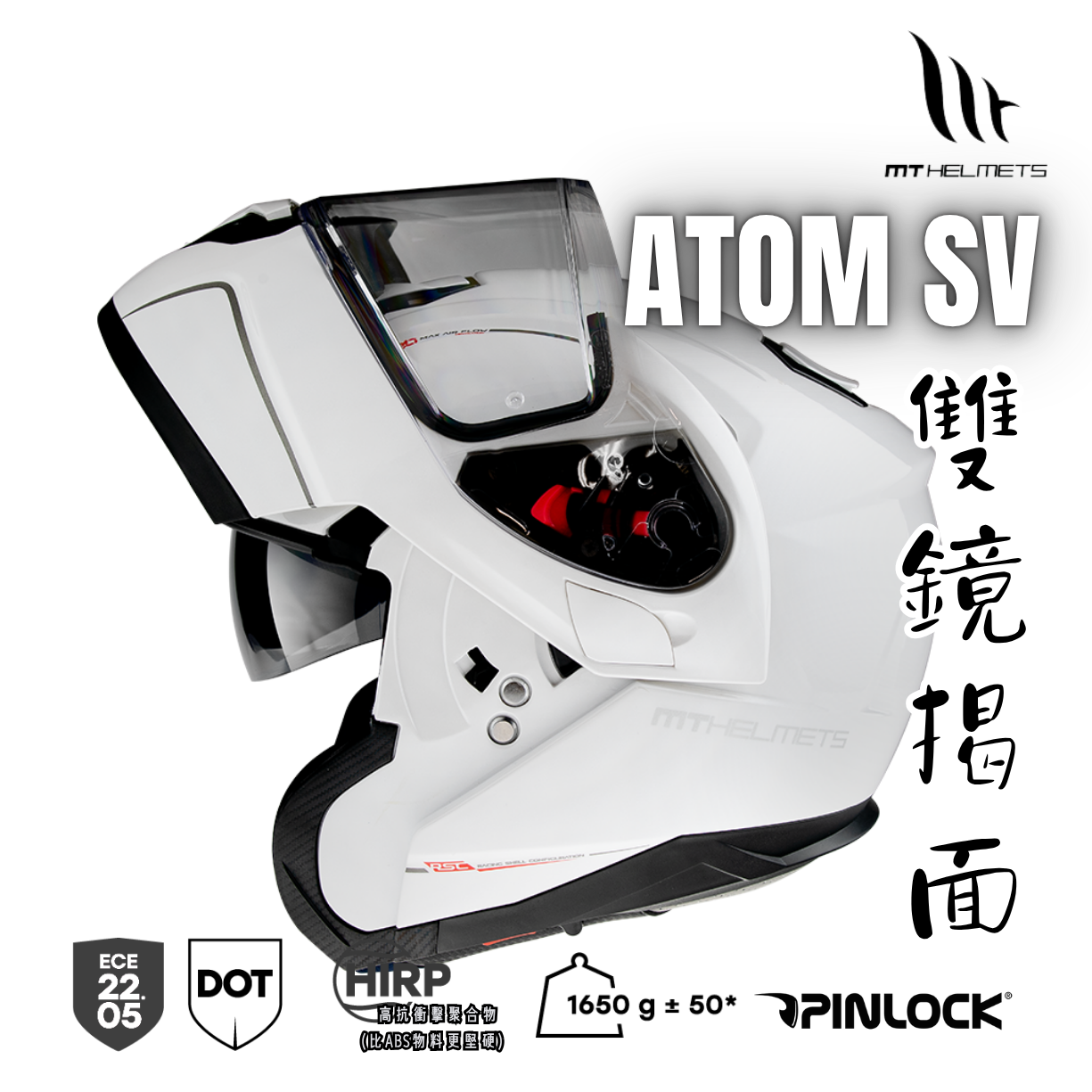 MT HELMETS ATOM SV SOLID A0 GLOSS WHITE 亮面