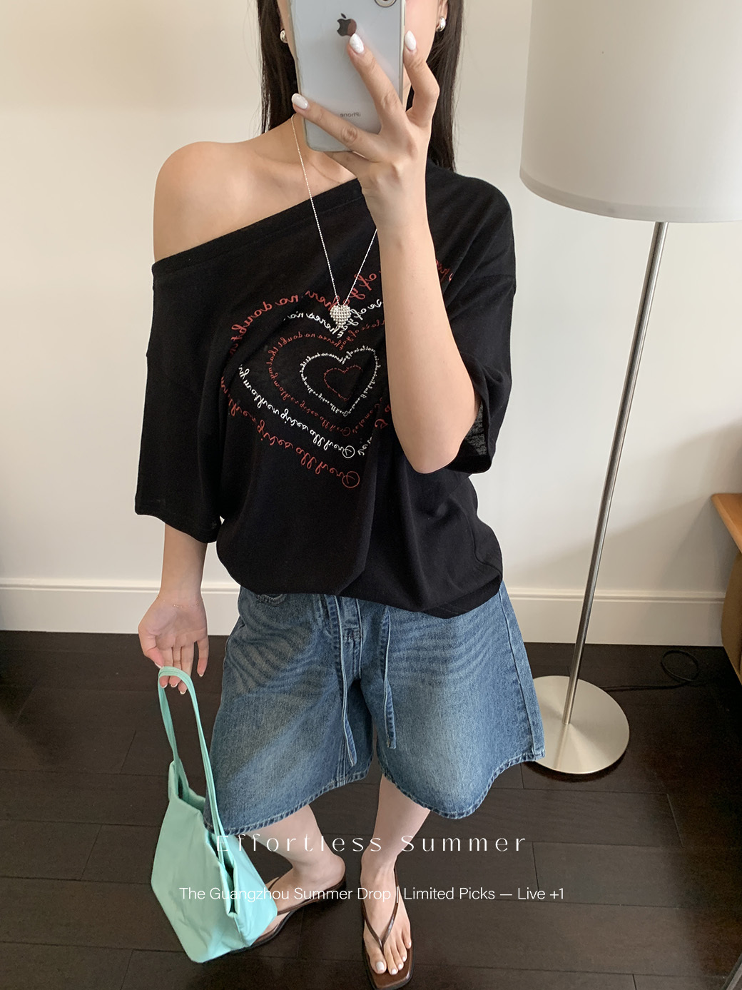 (A08)附皮帶!愛心斜肩大TEE-3色