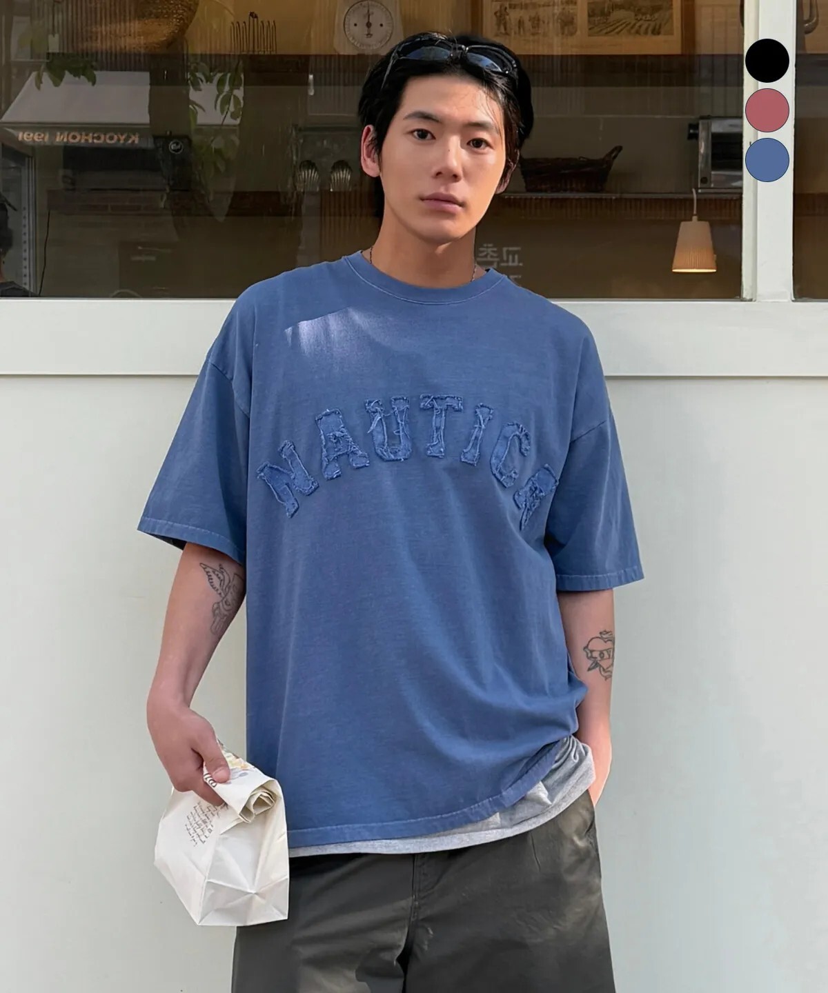 【OWN】NAUTICA 拱型 LOGO 短袖上衣 復古 水洗 寬鬆 刺繡 破壞 鋸齒 春夏新品 26SS 不分男女 黑色 酒紅 藍色
