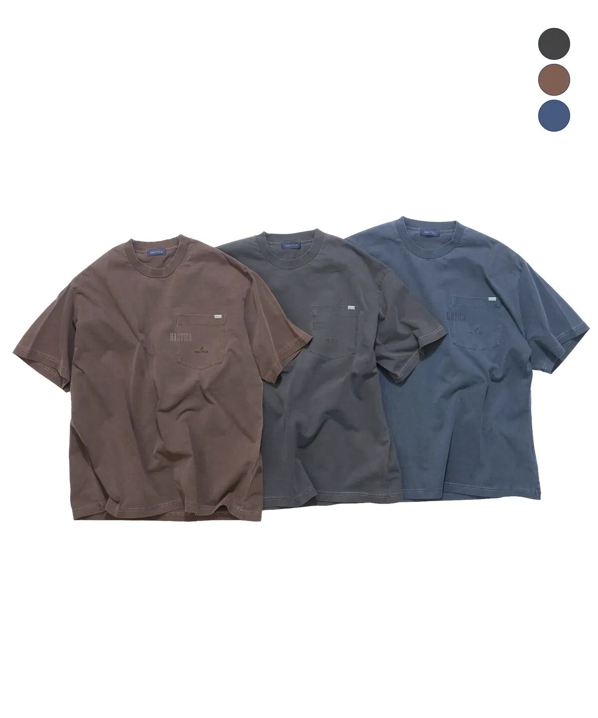 【OWN】Nautica 短袖 上衣 口袋 小LOGO 水洗 復古 刷白 刺繡 厚磅 落肩 不分男女 炭灰 咖啡色 深藍 日本線🇯🇵