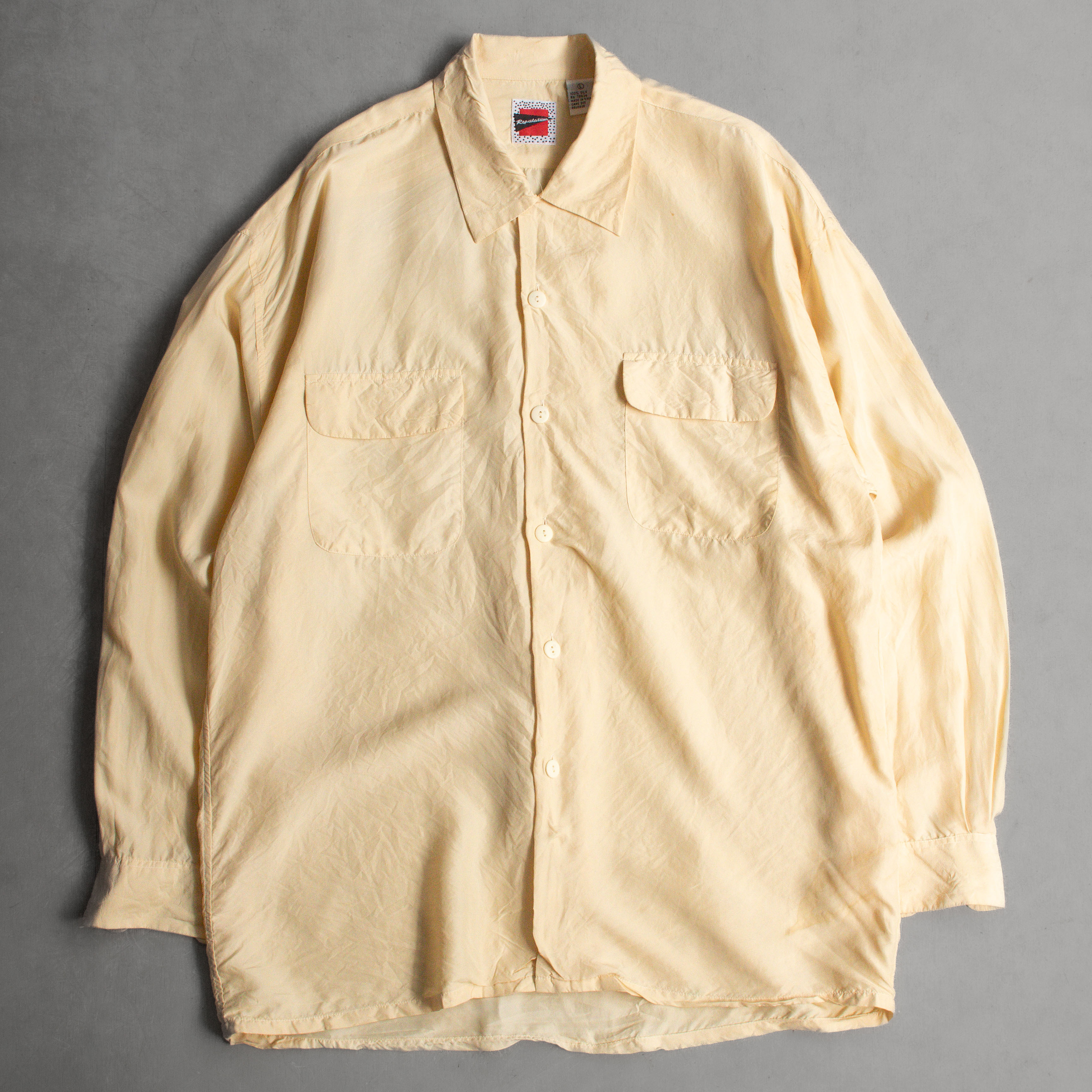 VINTAGE SILK SHIRT 鵝黃 緞面 絲質 長袖 襯衫