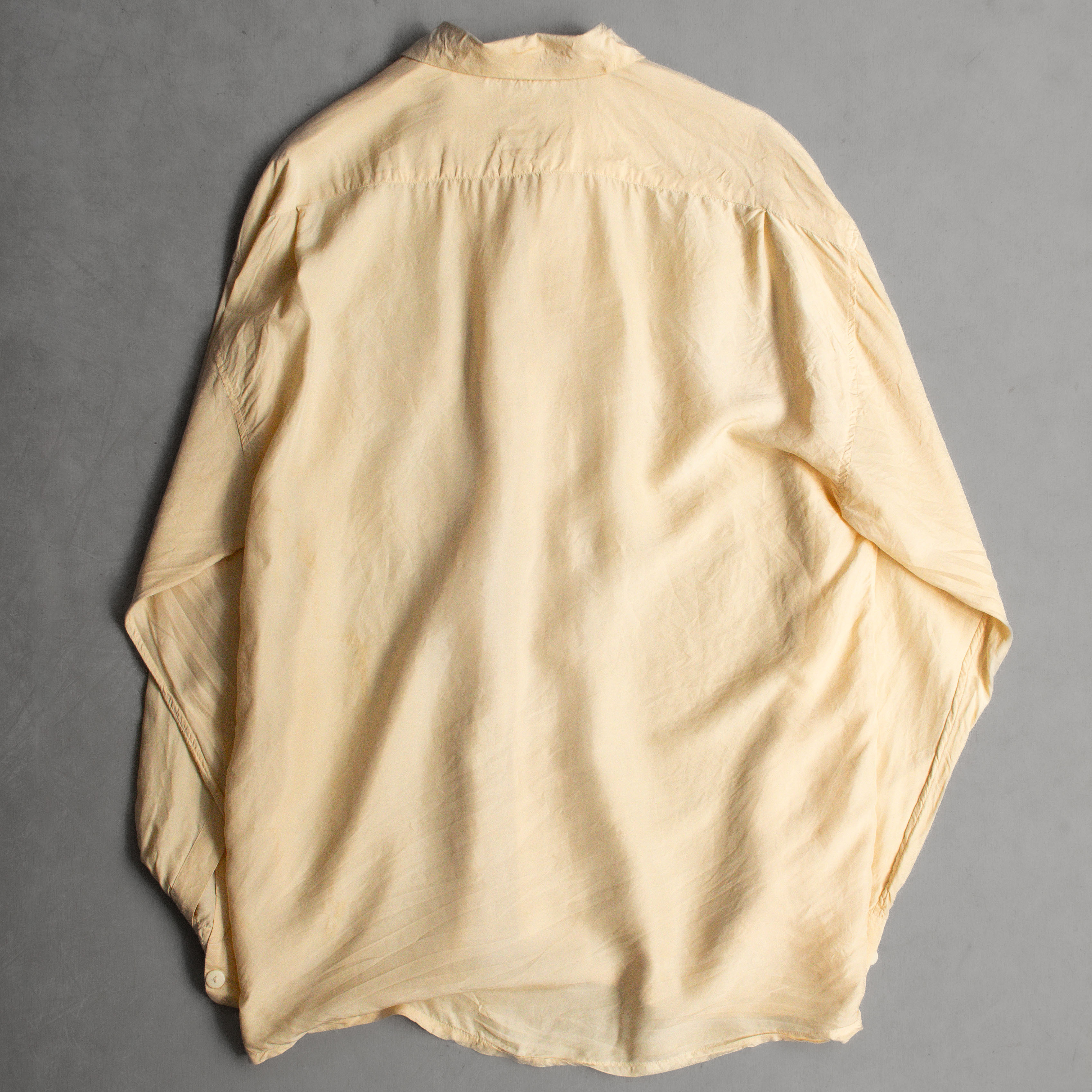 VINTAGE SILK SHIRT 鵝黃 緞面 絲質 長袖 襯衫