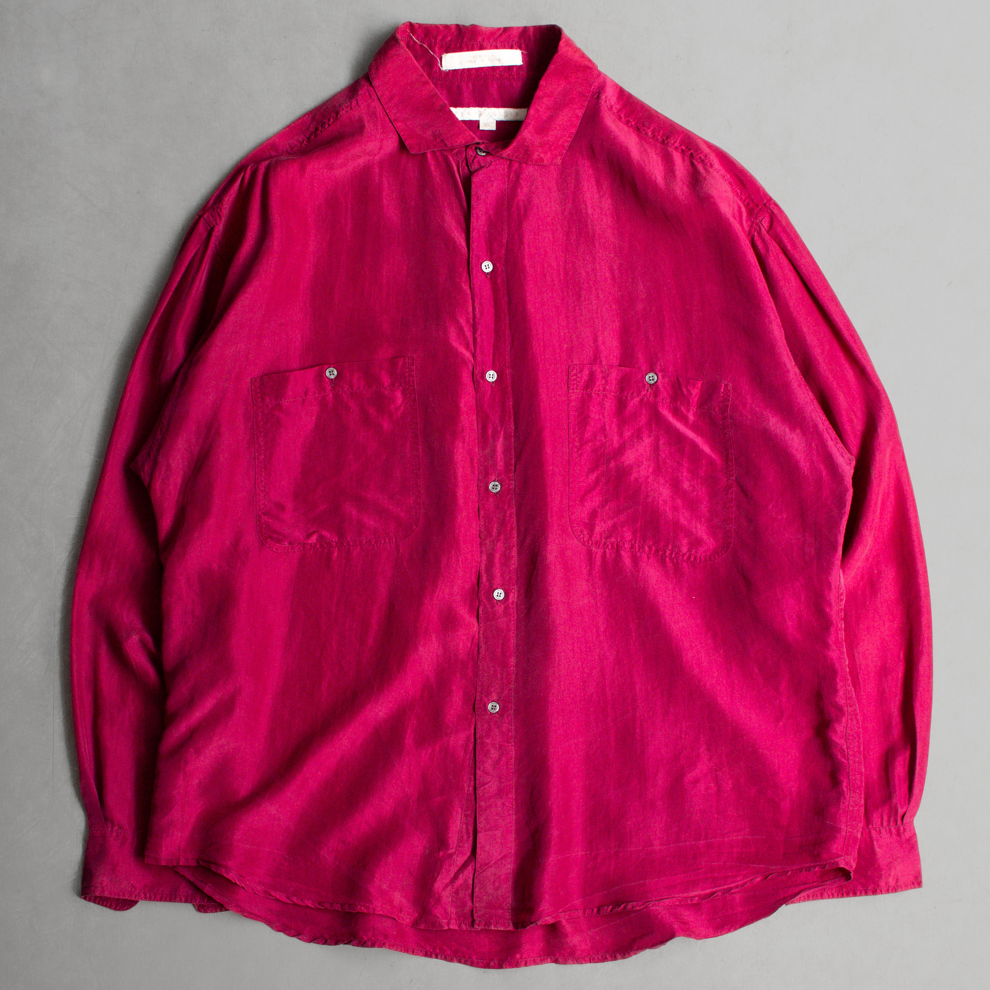 VINTAGE SILK SHIRT 桃紅 緞面 絲質 長袖 襯衫