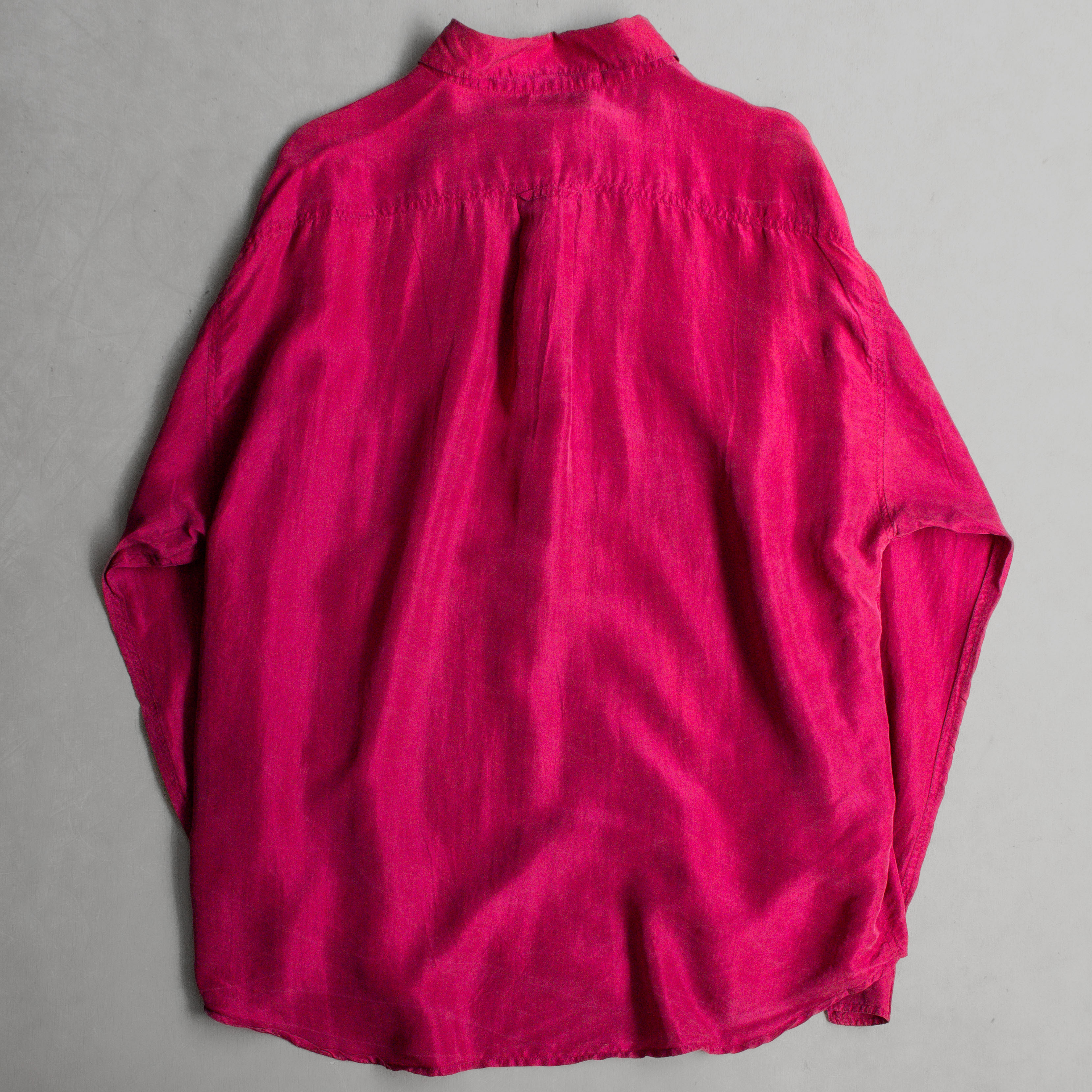 VINTAGE SILK SHIRT 桃紅 緞面 絲質 長袖 襯衫