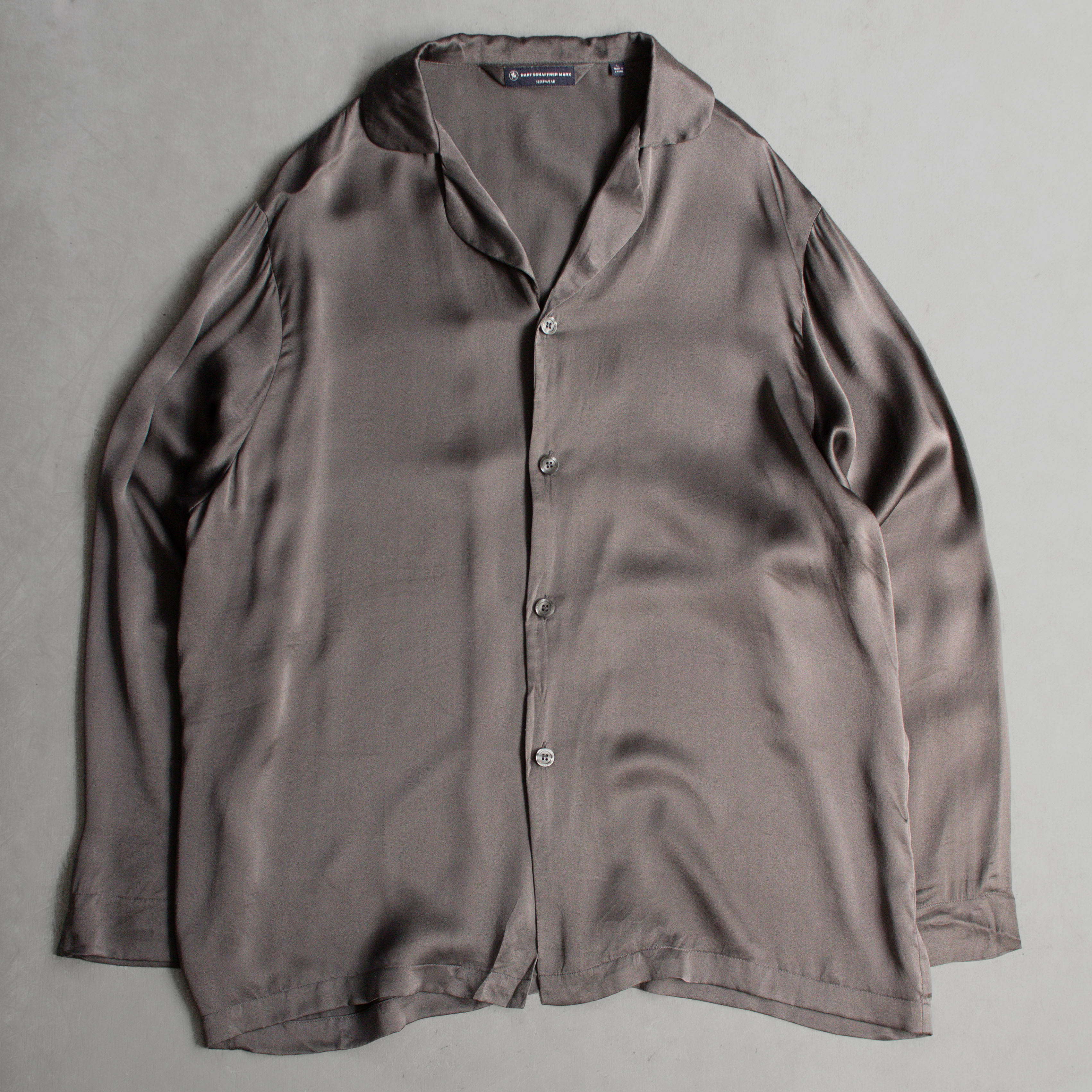 VINTAGE SILK SHIRT 深灰 緞面 絲質 長袖 睡衣 襯衫