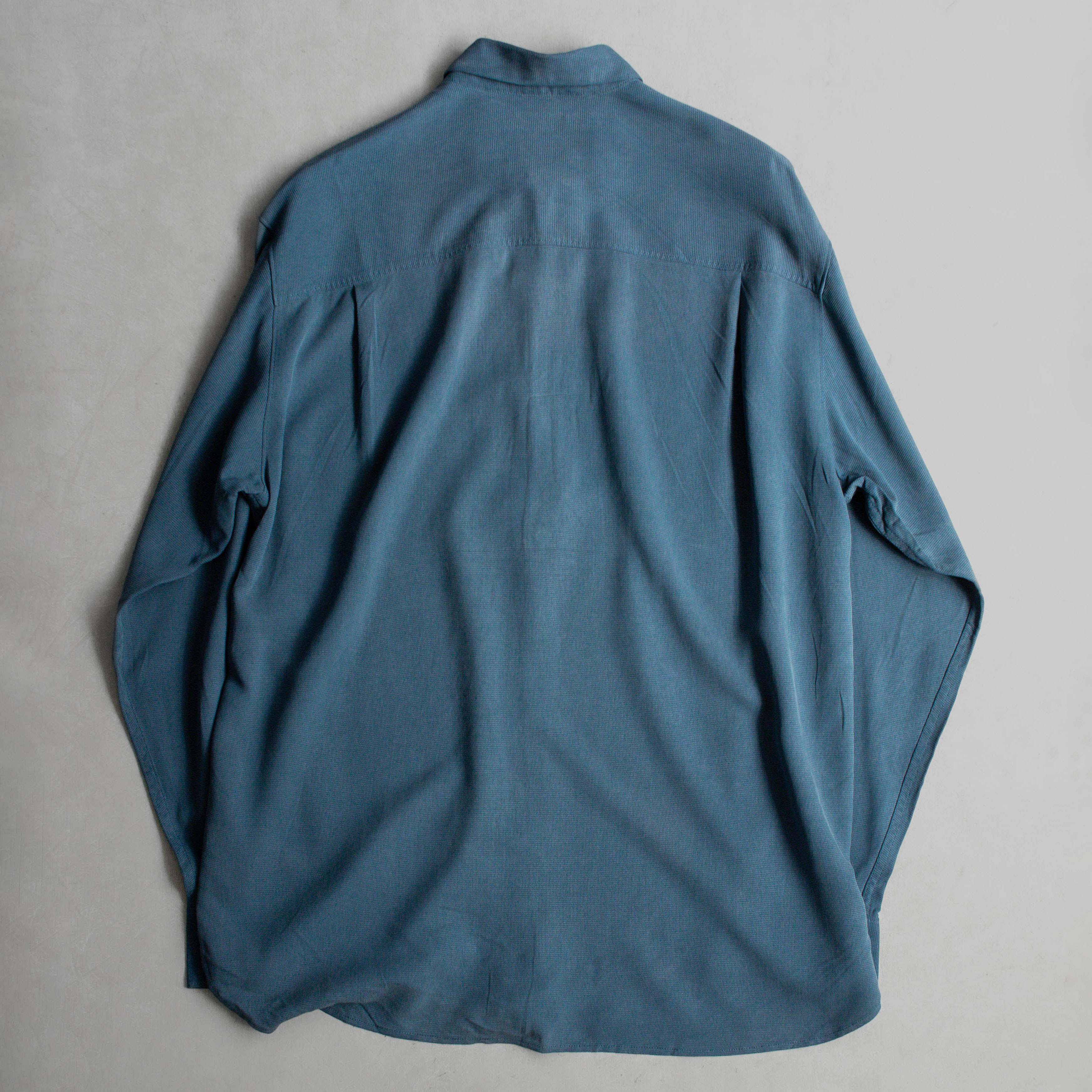 VINTAGE SILK SHIRT 藍色 緞面 絲質 長袖 襯衫