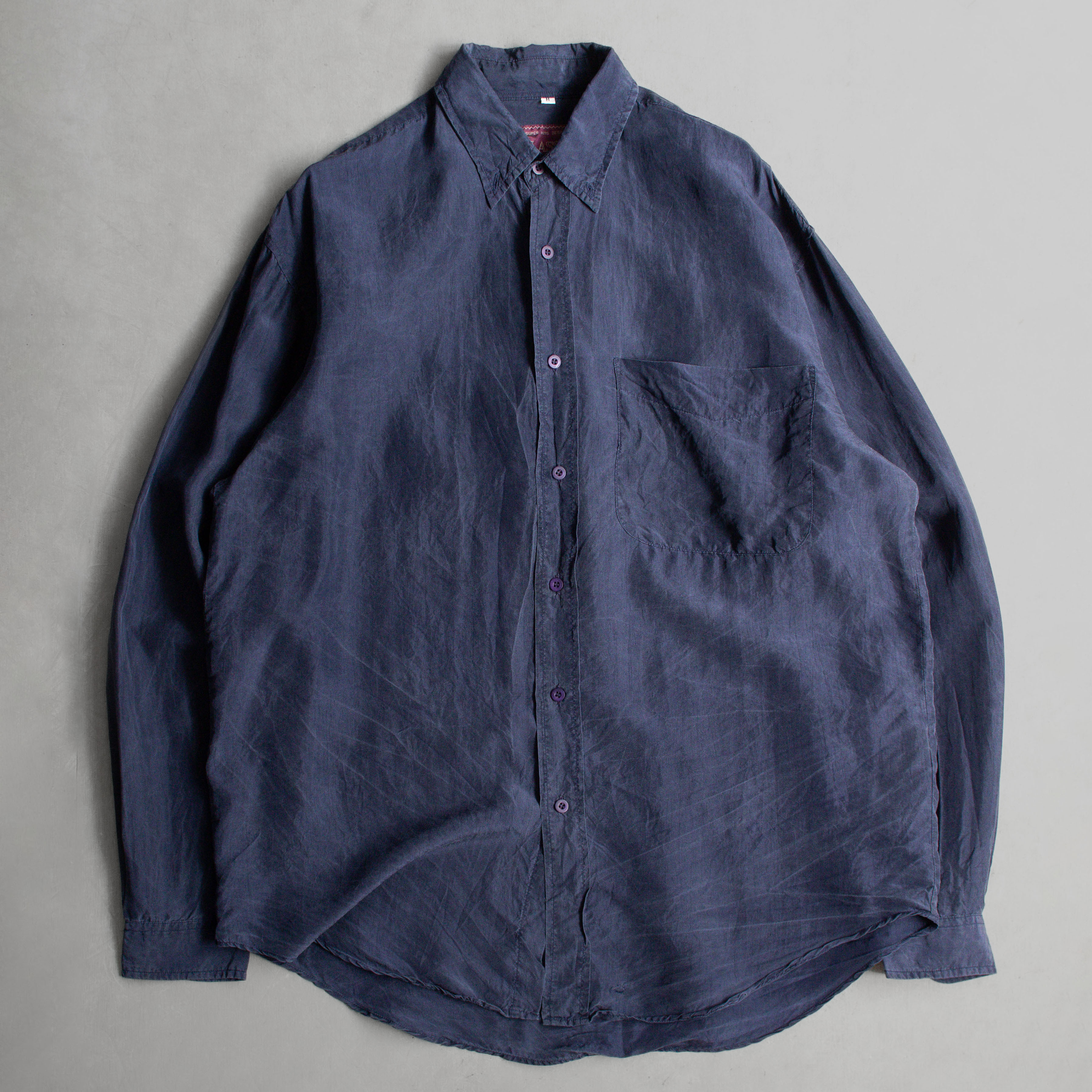 VINTAGE SILK SHIRT 深藍 緞面 絲質 長袖 襯衫