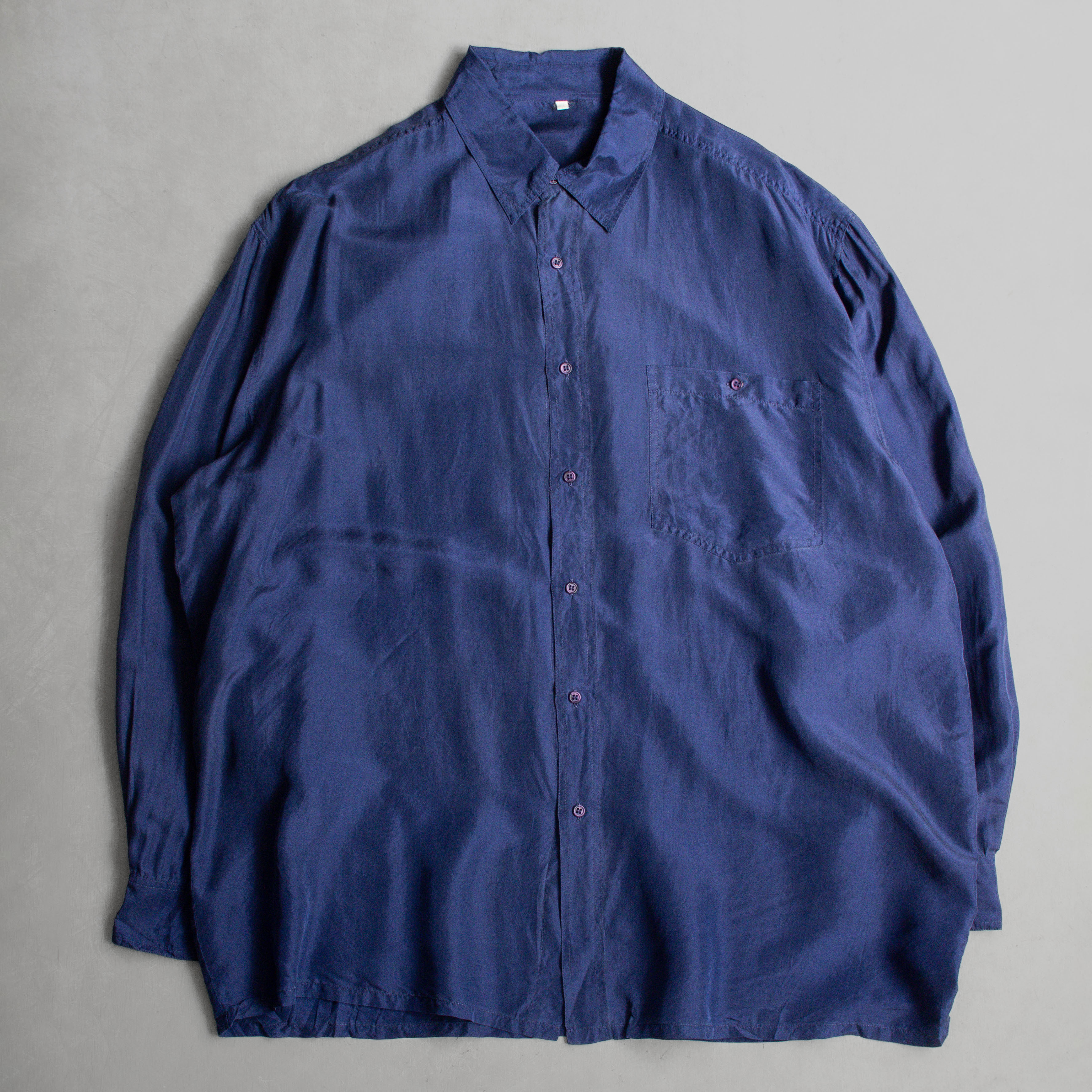 VINTAGE SILK SHIRT 寶藍 緞面 絲質 長袖 襯衫