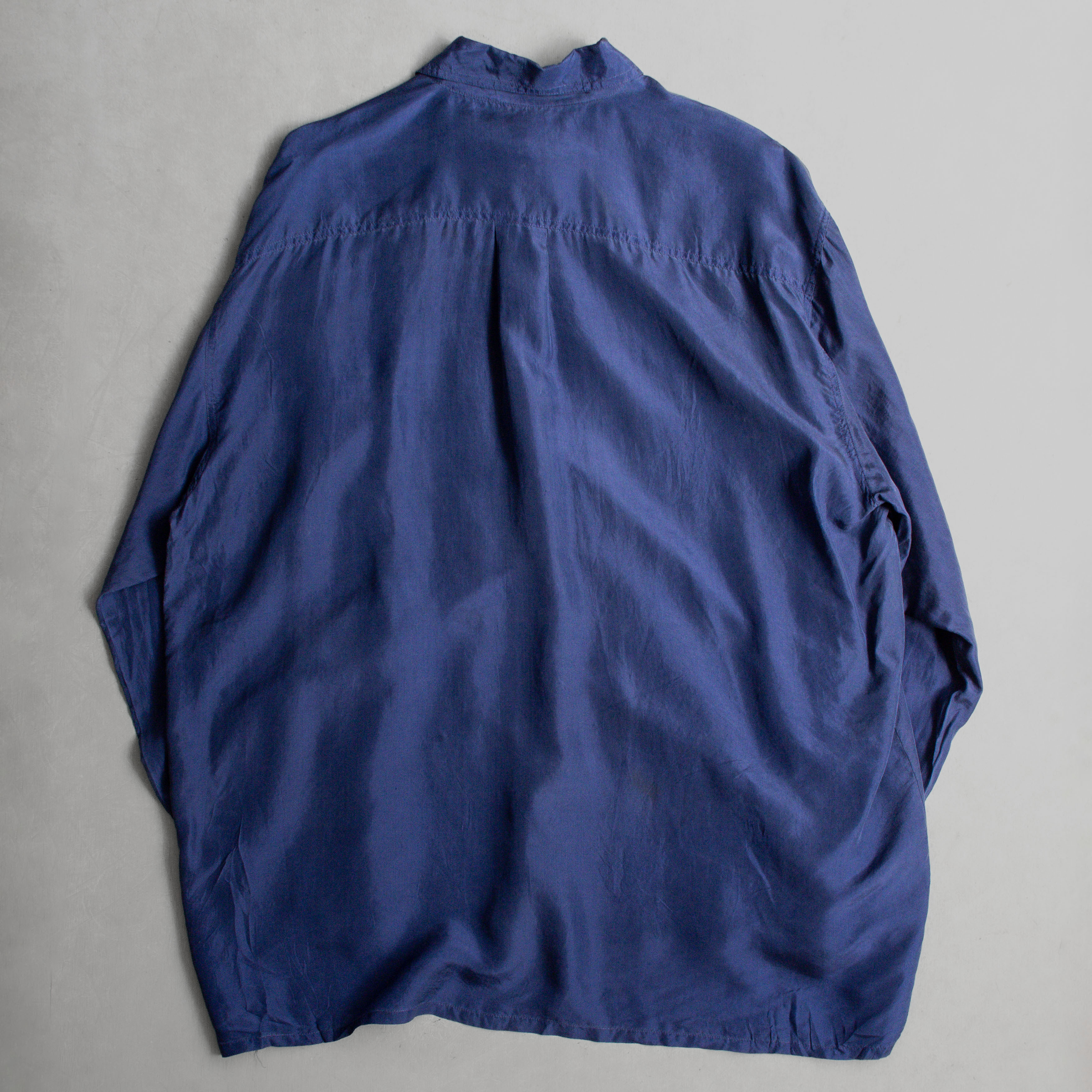 VINTAGE SILK SHIRT 寶藍 緞面 絲質 長袖 襯衫