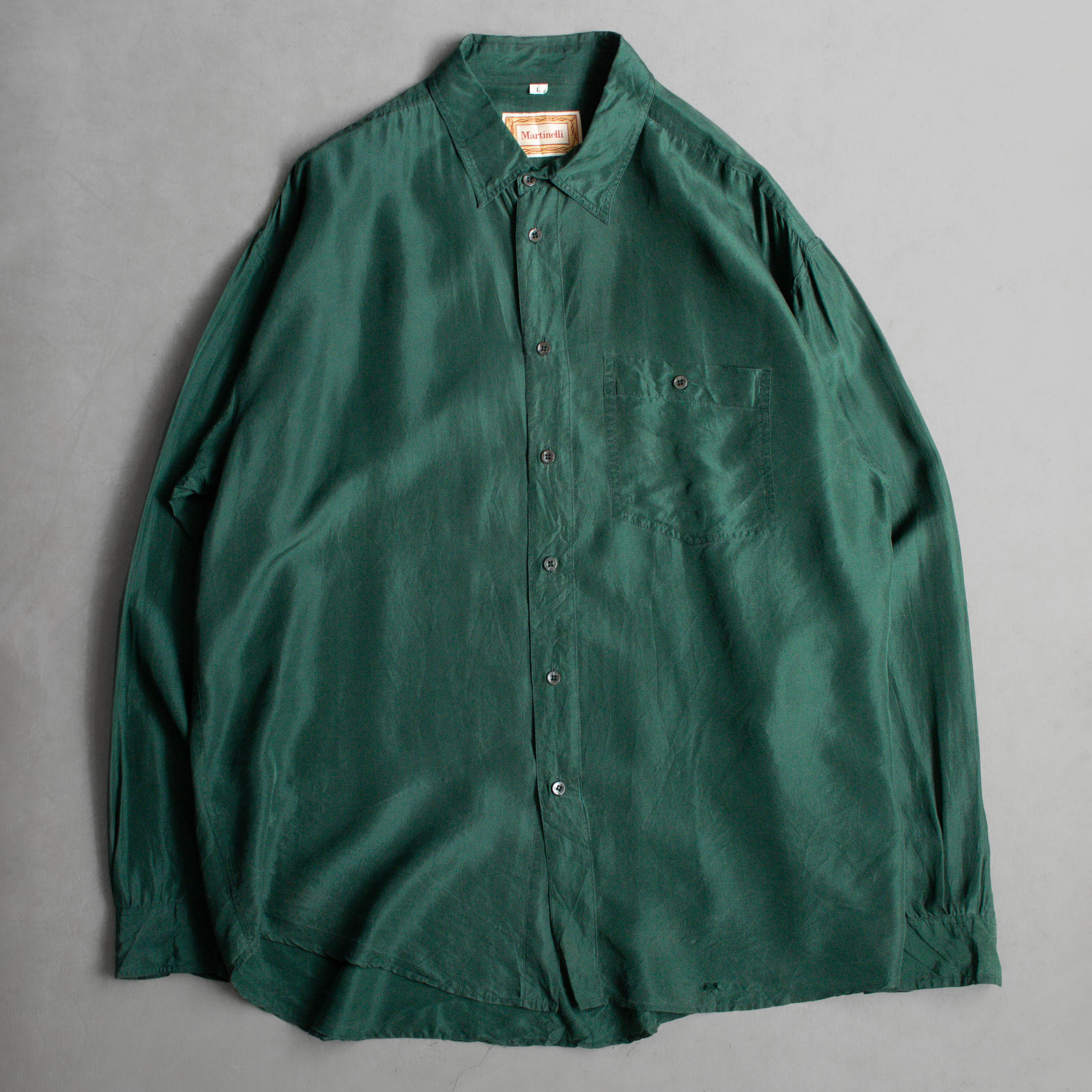 VINTAGE SILK SHIRT 墨綠 緞面 絲質 長袖 襯衫