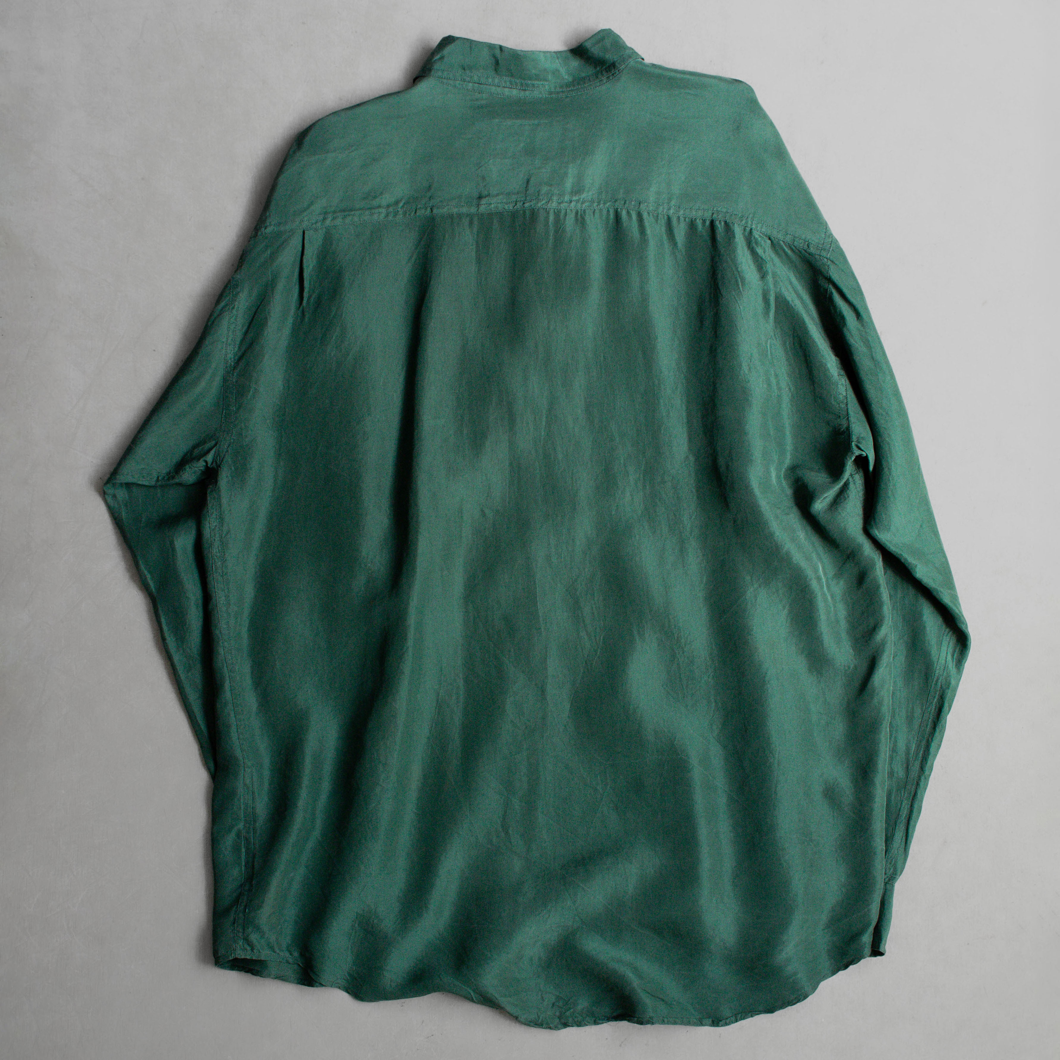 VINTAGE SILK SHIRT 墨綠 緞面 絲質 長袖 襯衫