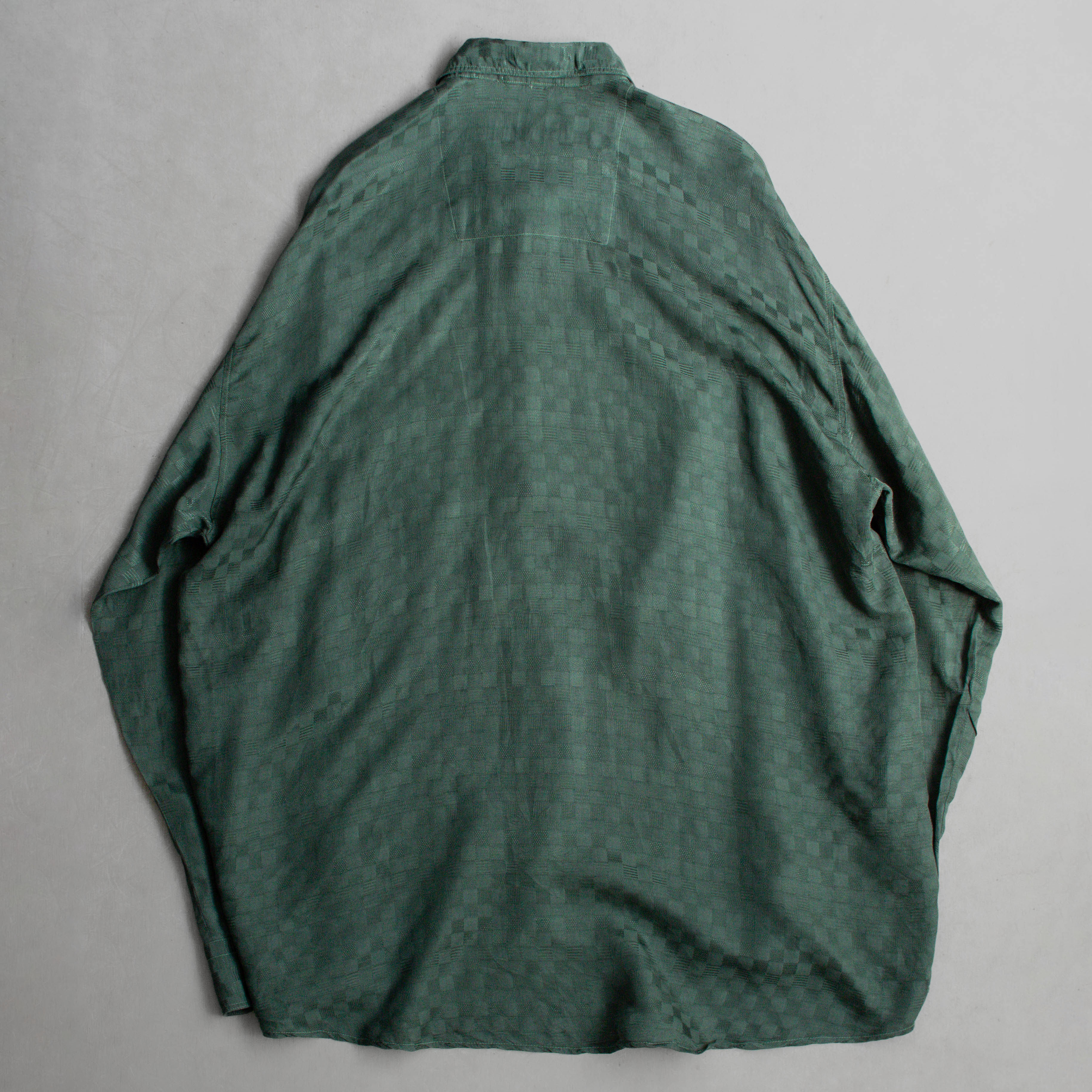 VINTAGE SILK SHIRT 墨綠 格紋 緞面 絲質 長袖 襯衫