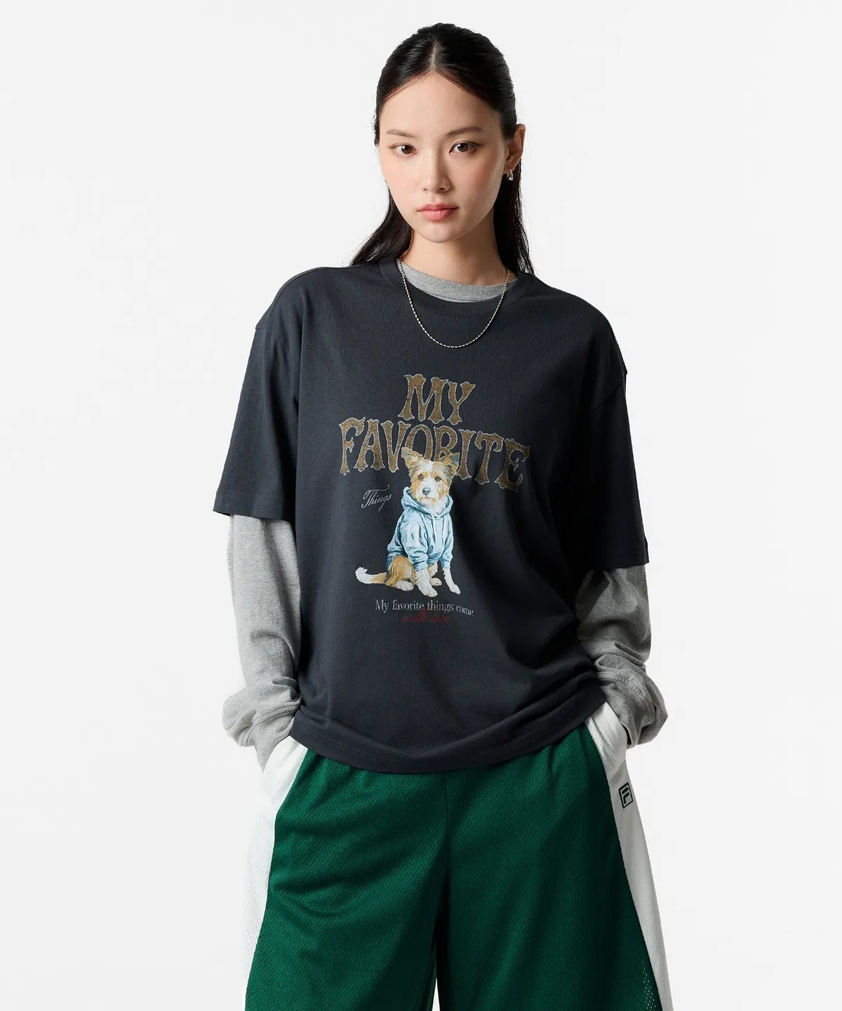 FILA My T-Shirt Unisex Semi-Oversized Fit BLACK/CHARCOAL GRAY