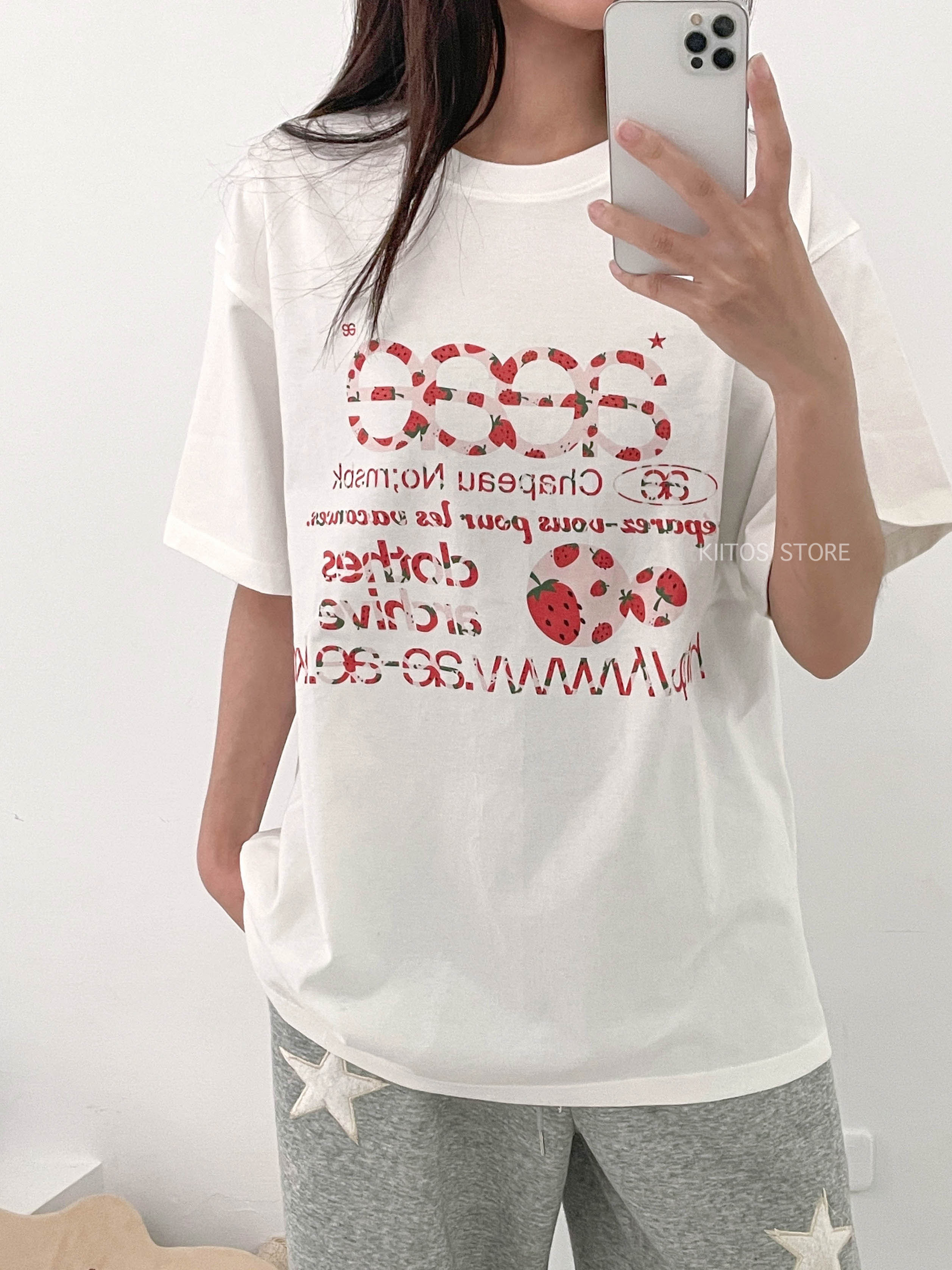 【現貨】韓國代購 aeae 經典 Web Logo 印花 草莓 短袖 T-shirts