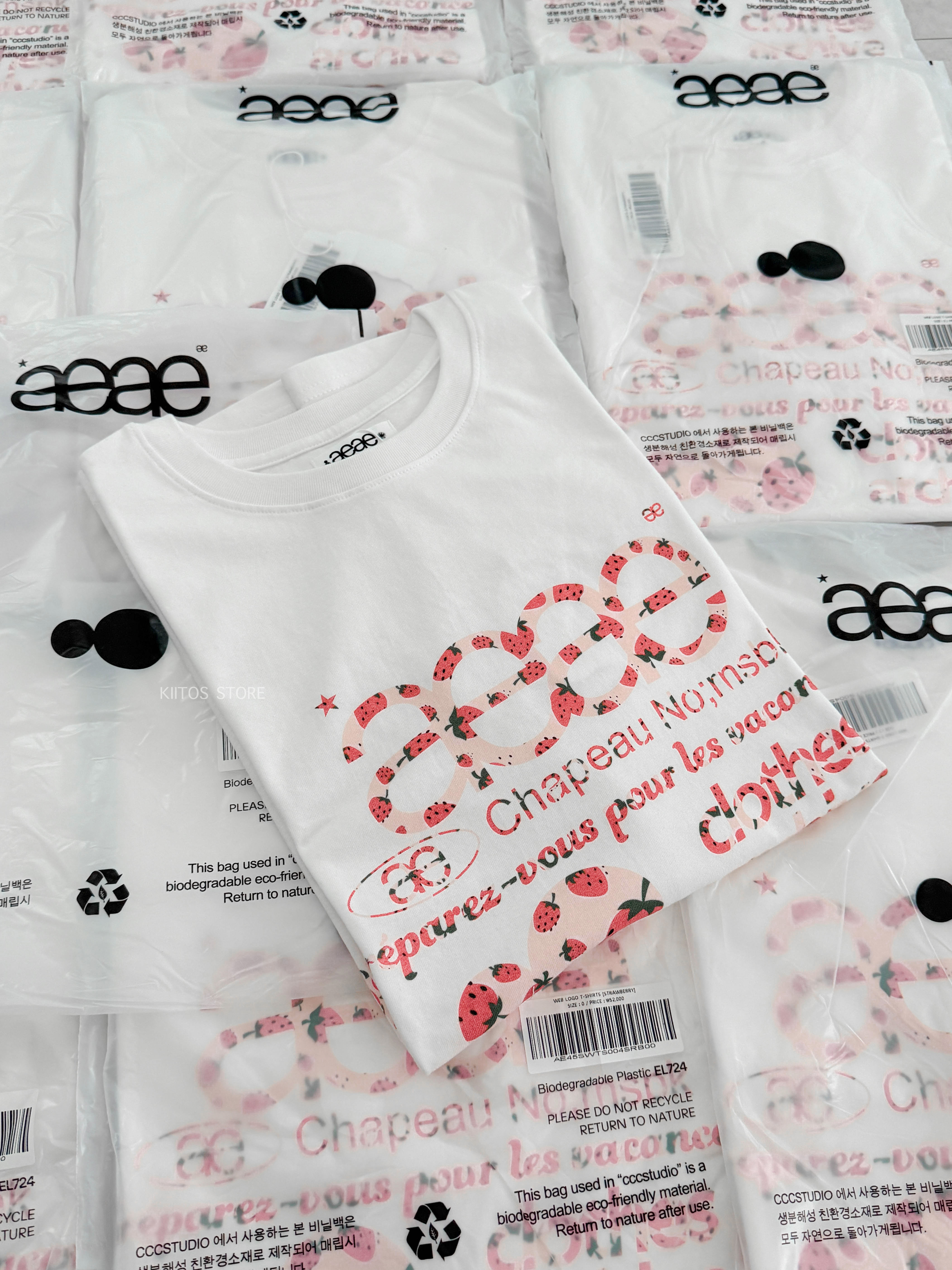【現貨】韓國代購 aeae 經典 Web Logo 印花 草莓 短袖 T-shirts