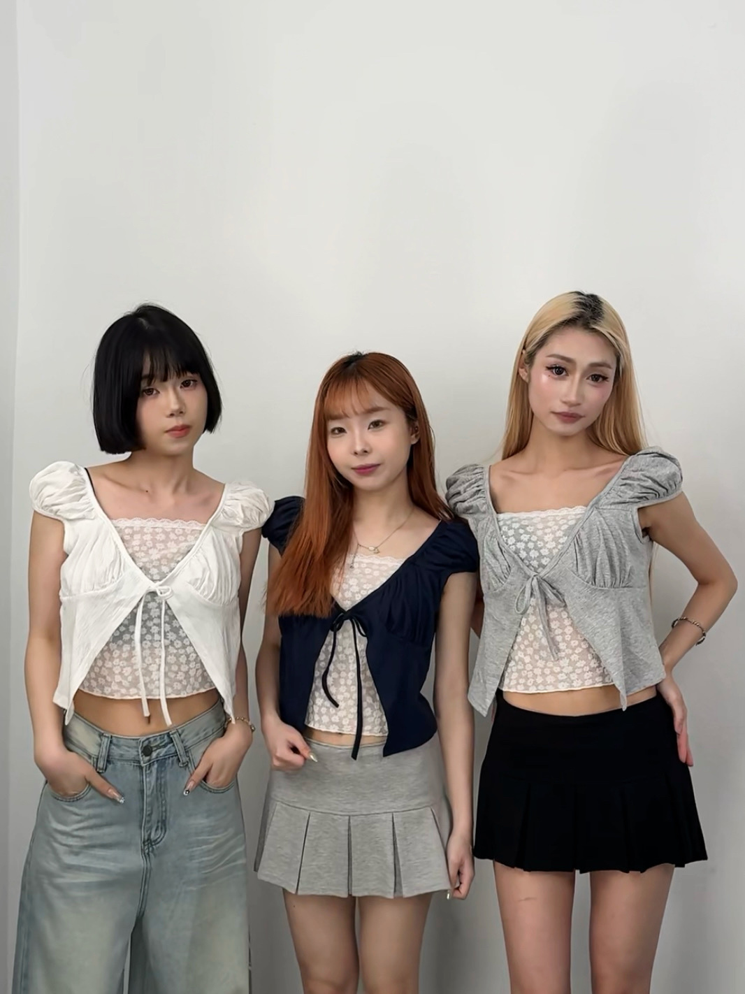 C58 溫柔蕾絲假兩件泡泡袖上衣