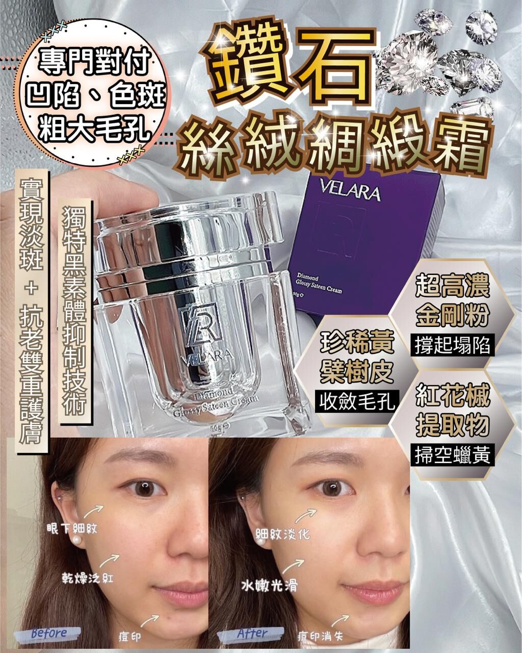 🇫🇷 法國護膚美學直擊 - VELARA Diamond Glossy Sateen Cream 鑽石絲絨綢緞霜 送 Illuminating Face Oil  + PDRN + Protein Thread + Quartz Toning Oil（貨期兩個月）