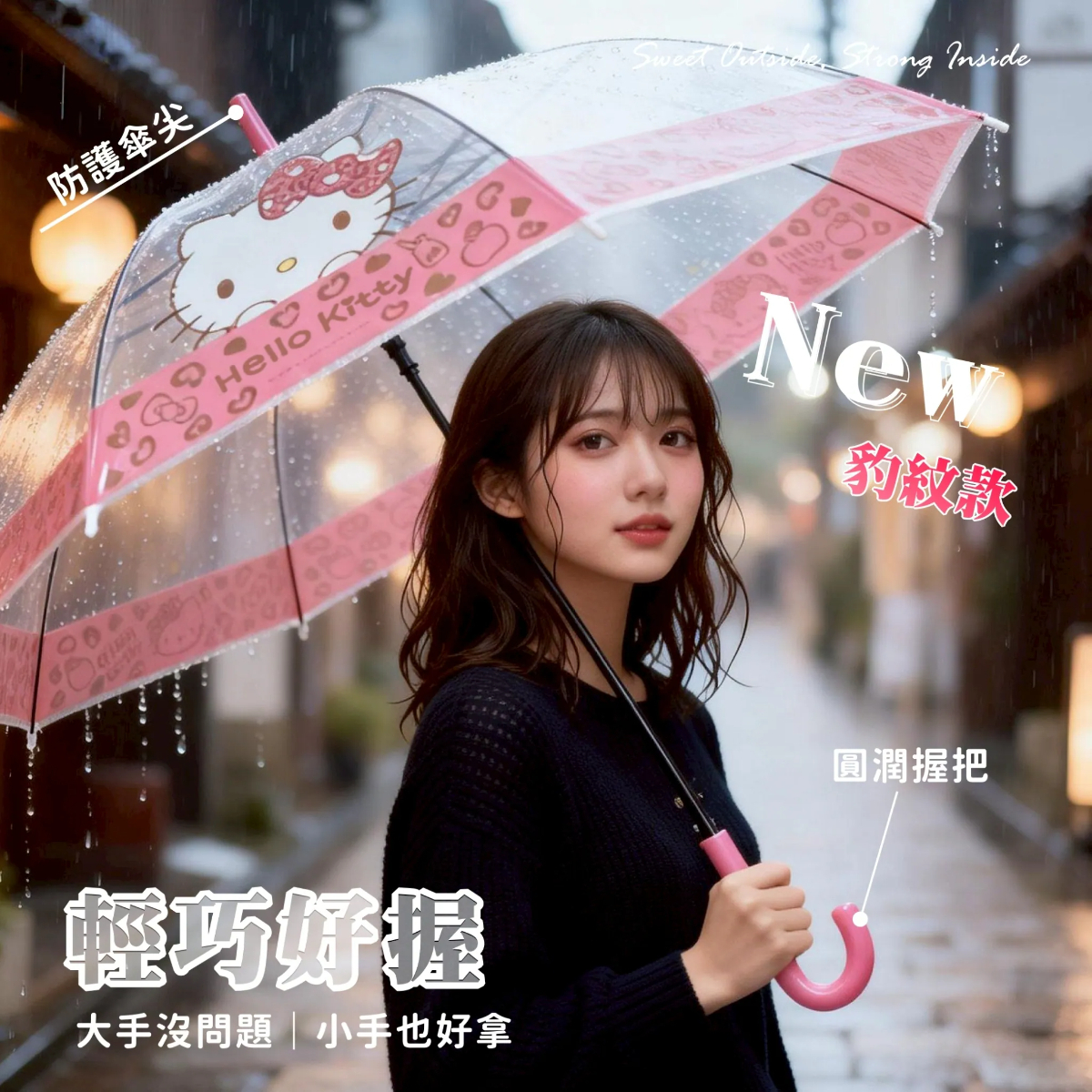 26092-KT Sanrio Hello Kitty 豹紋透明長遮 #TW-AK26