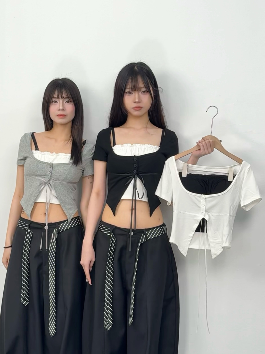 C79 現貨真兩件式甜美蝴蝶結胸墊上衣