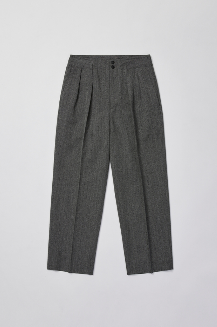 ULTERIOR WOOL WASHI HERRINGBONE TUCKED TROUSERS