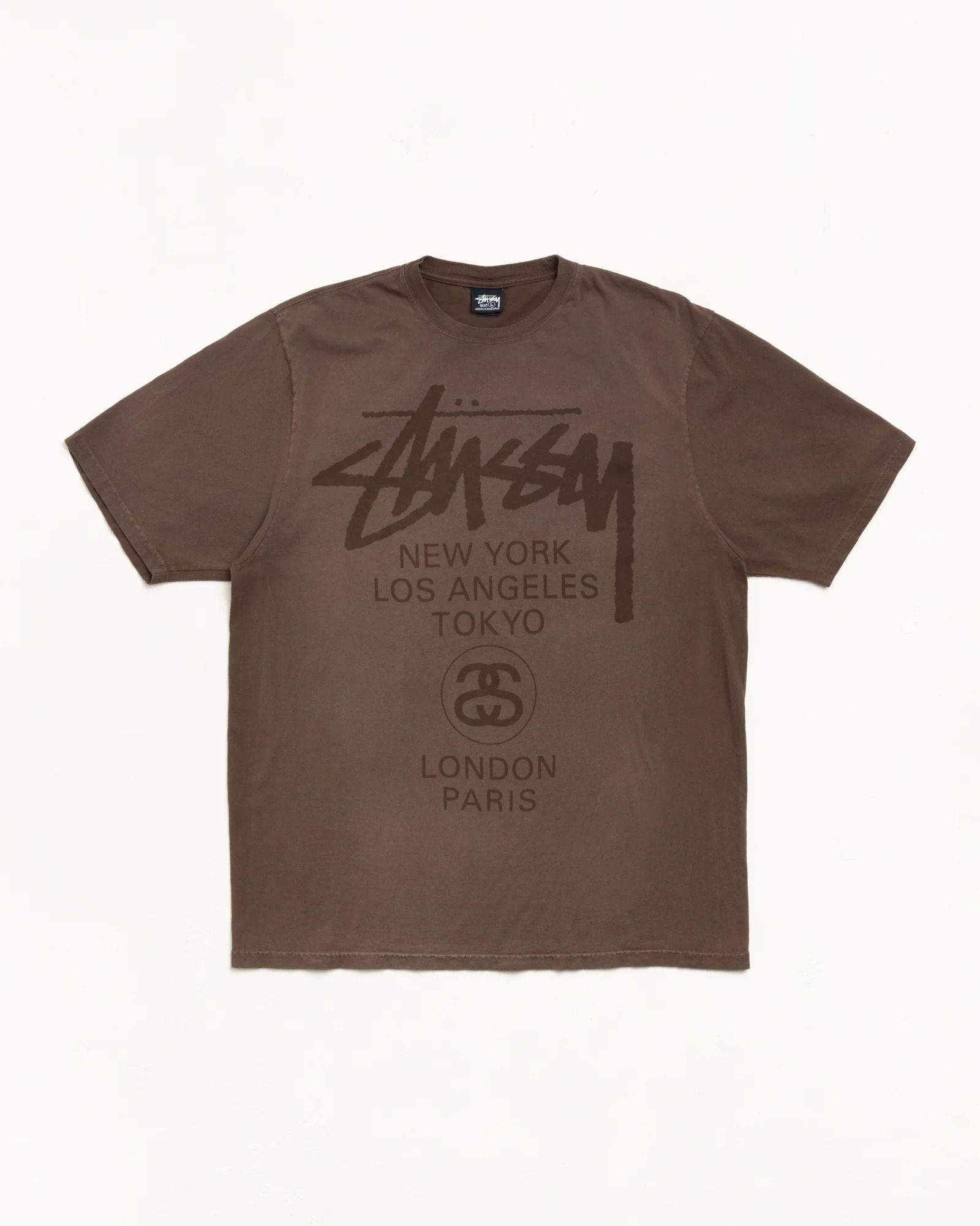 STUSSY SS26 WORLD TOUR TEE Sun Faded Brown 洗水棕色