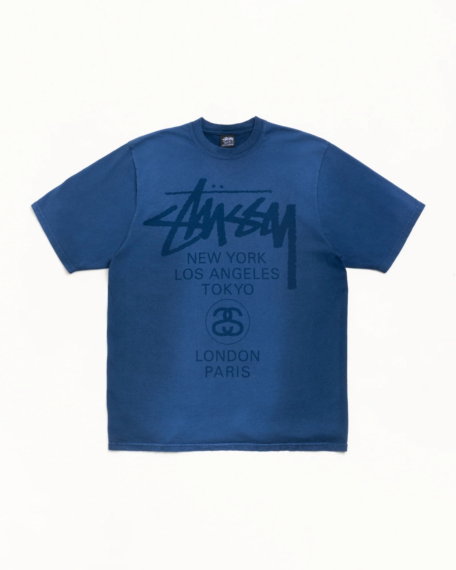 STUSSY SS26 WORLD TOUR TEE Sun Faded Navy 洗水藍