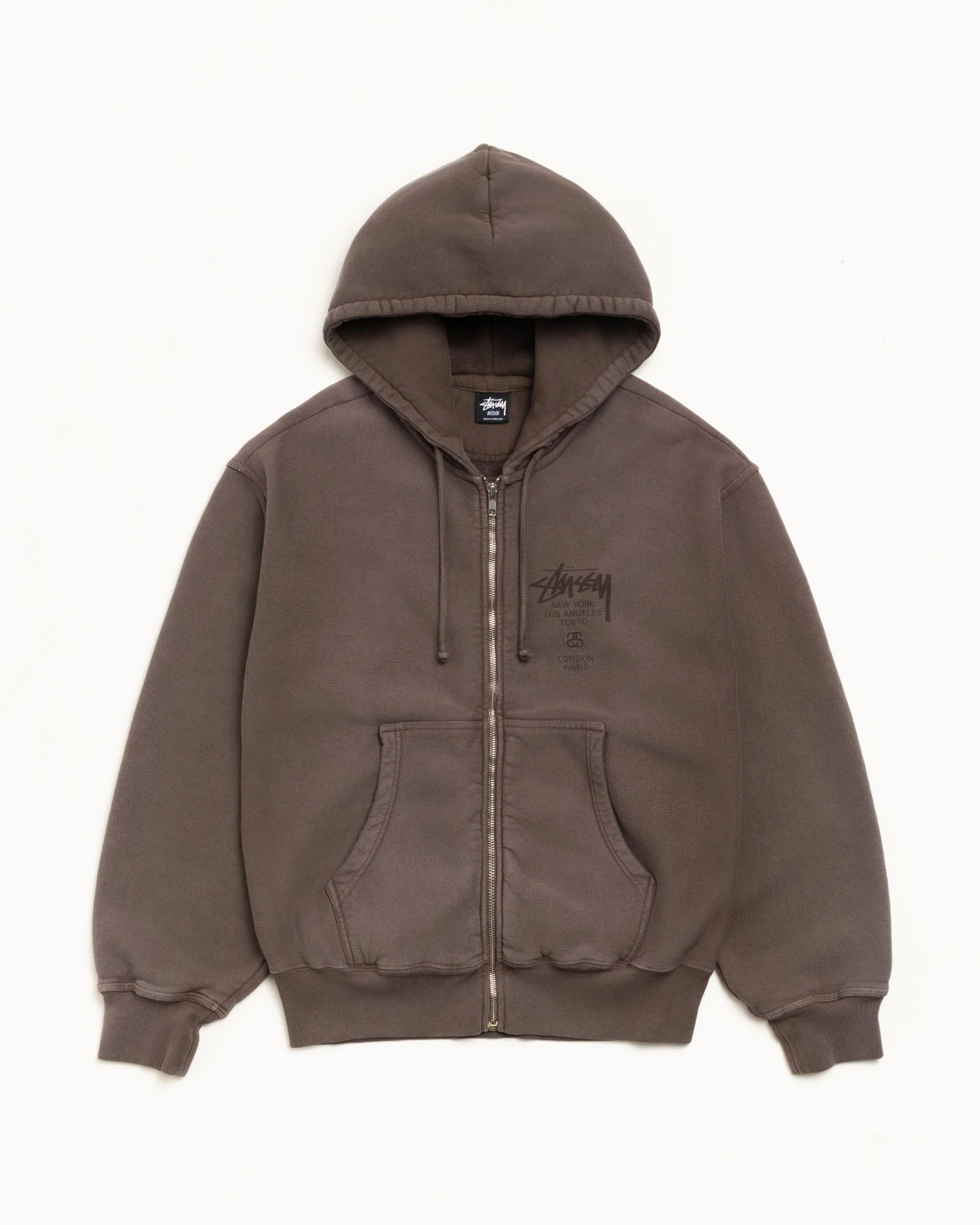 STUSSY SS26 WORLD TOUR ZIP HOODIE Sun Faded Brown 拉鏈外套 洗水棕色