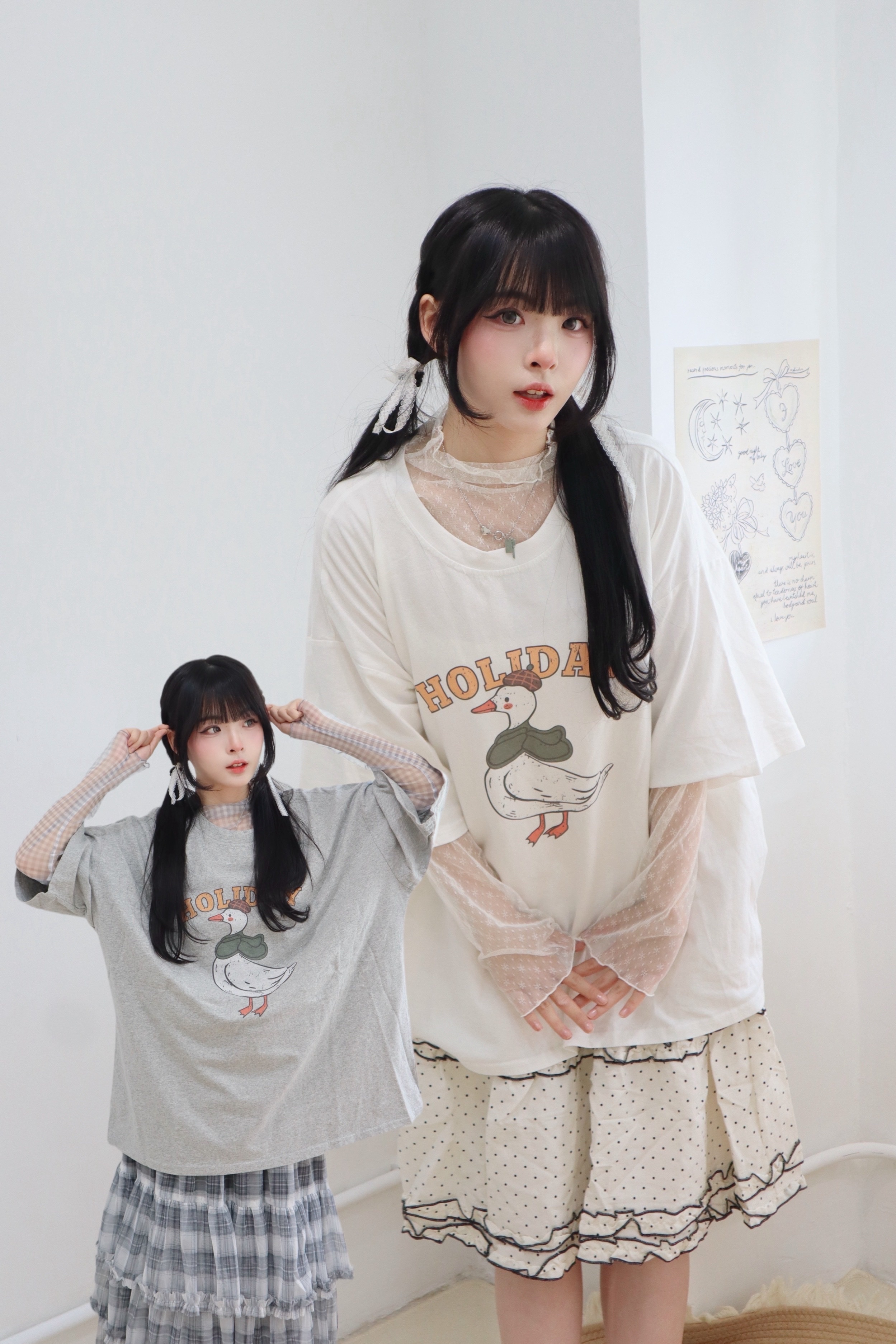 復古趣味小鴨印花寬鬆上衣Tee 🦆 兩色入