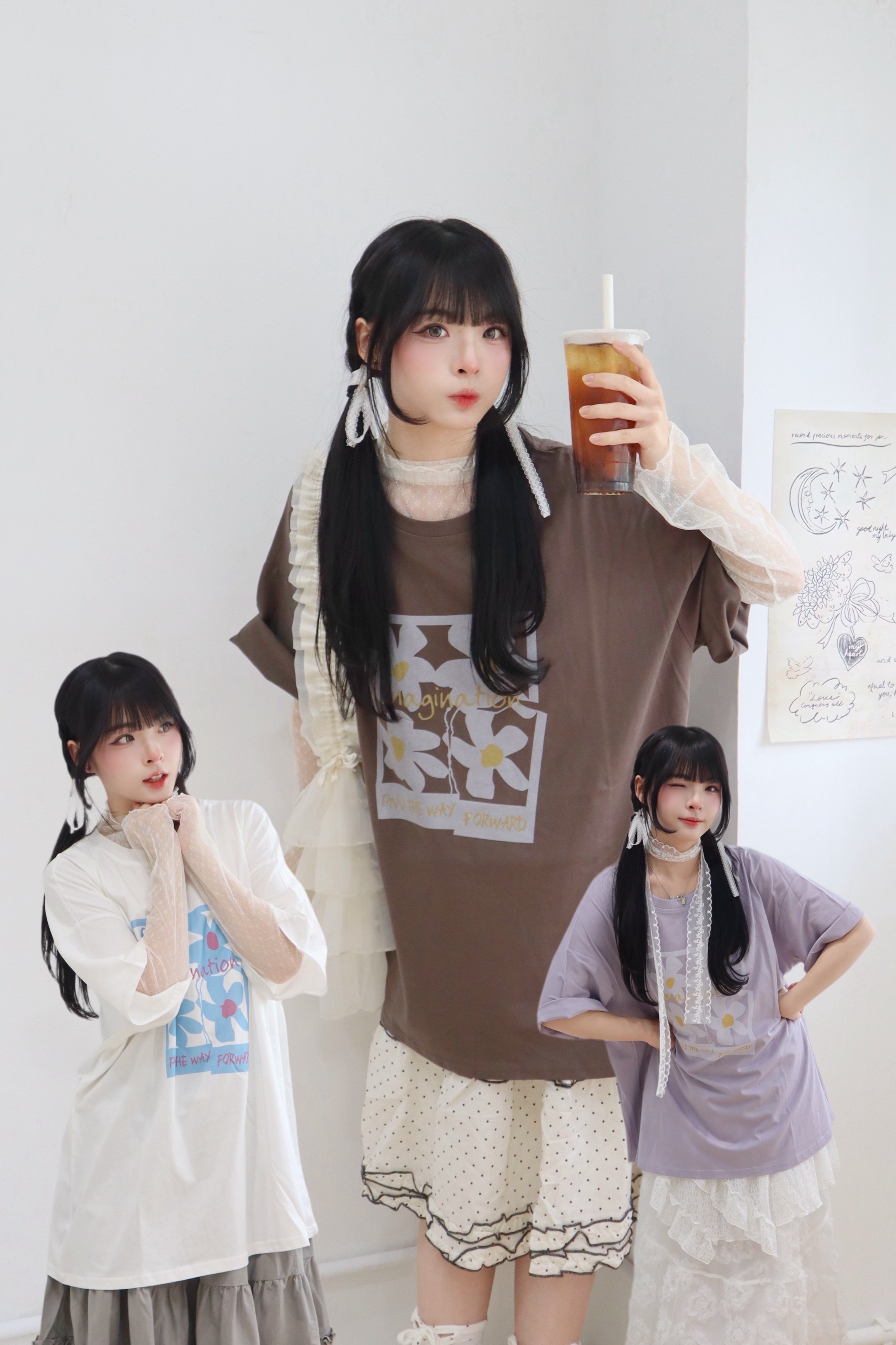 隨性風~小雛菊印花寬鬆 T-shirt上衣 三色入