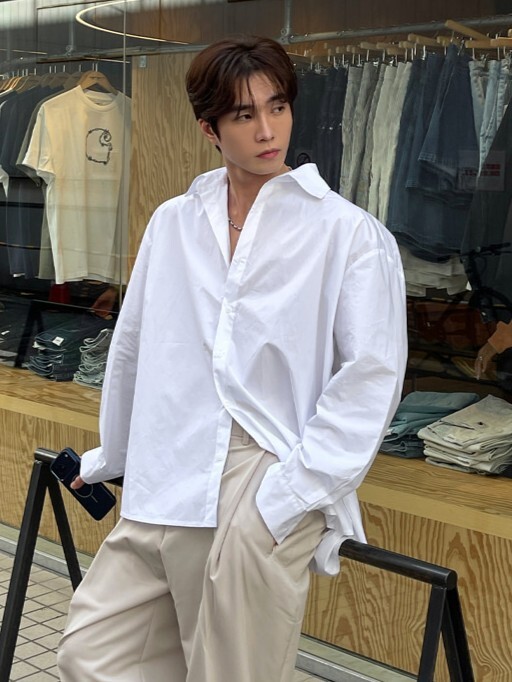 Back Button Oversized Shirt
