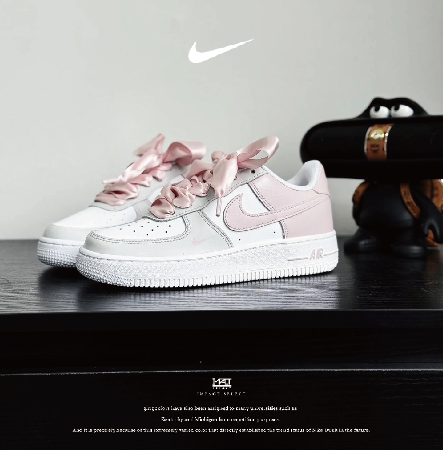 【訂製款】Nike Air Force 1 情人節 藕粉布丁 蝴蝶結 粉灰 莫蘭迪 小粉勾