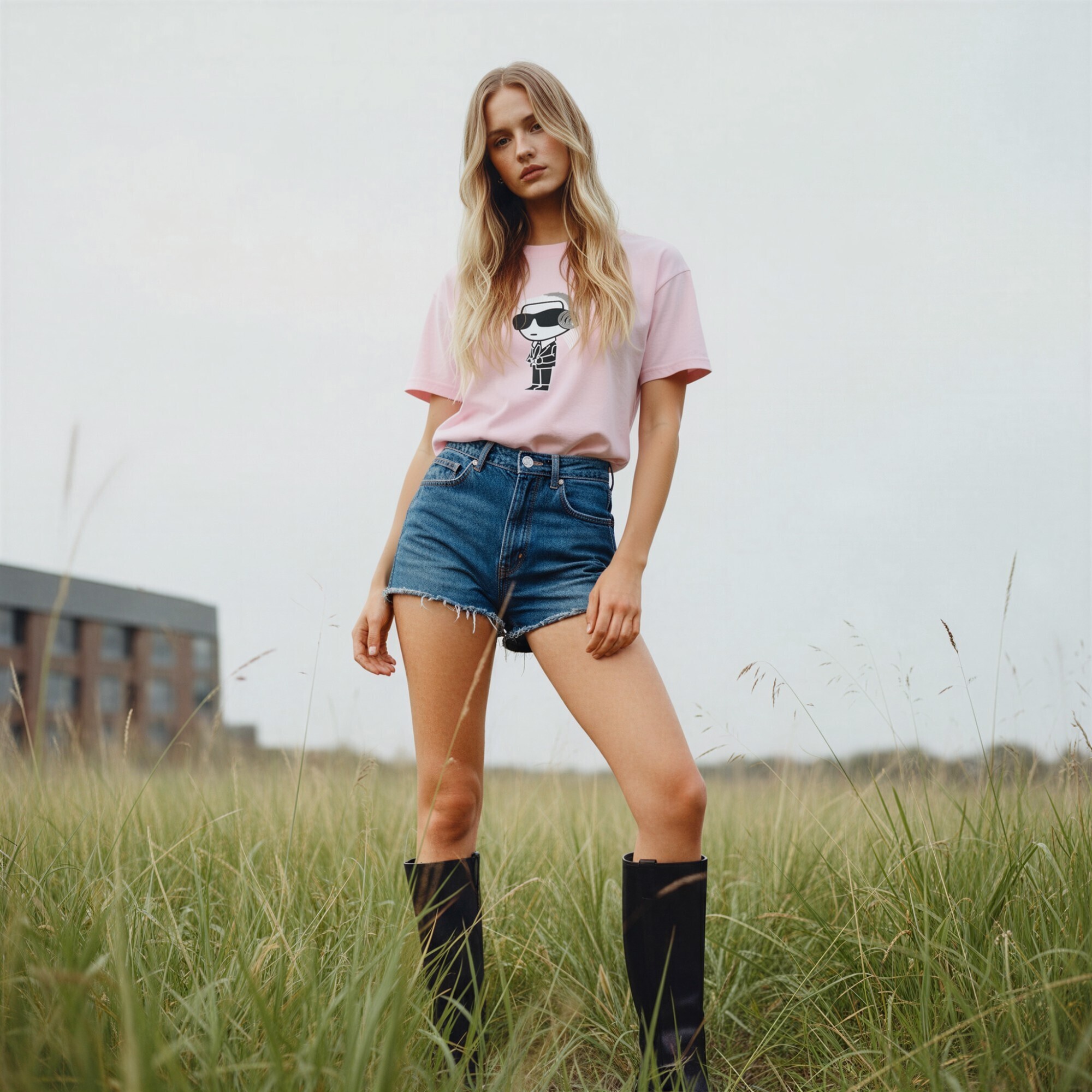 KARL 老佛爺戴headphone 圖案 粉色女款 Tee