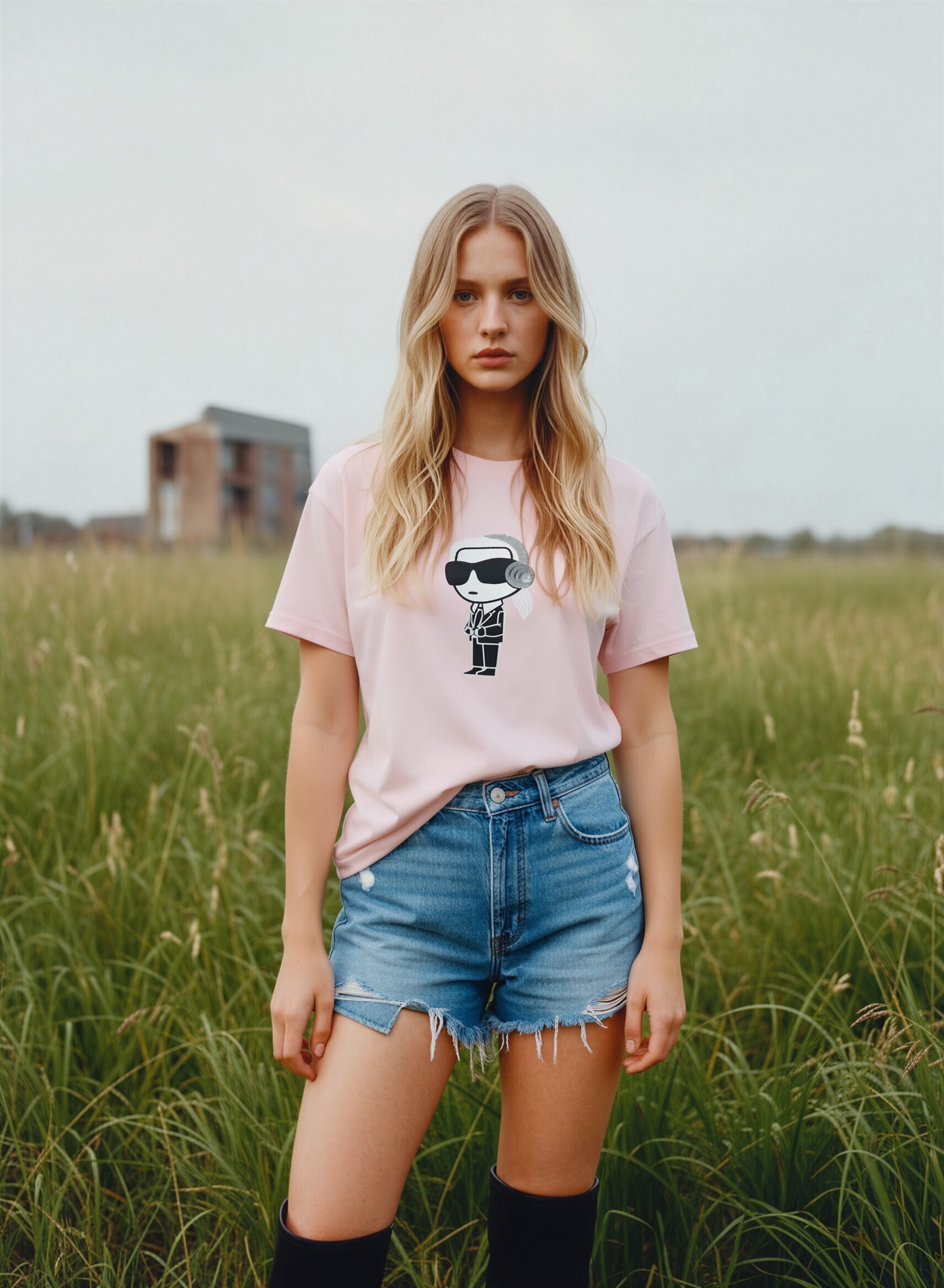 KARL 老佛爺戴headphone 圖案 粉色女款 Tee