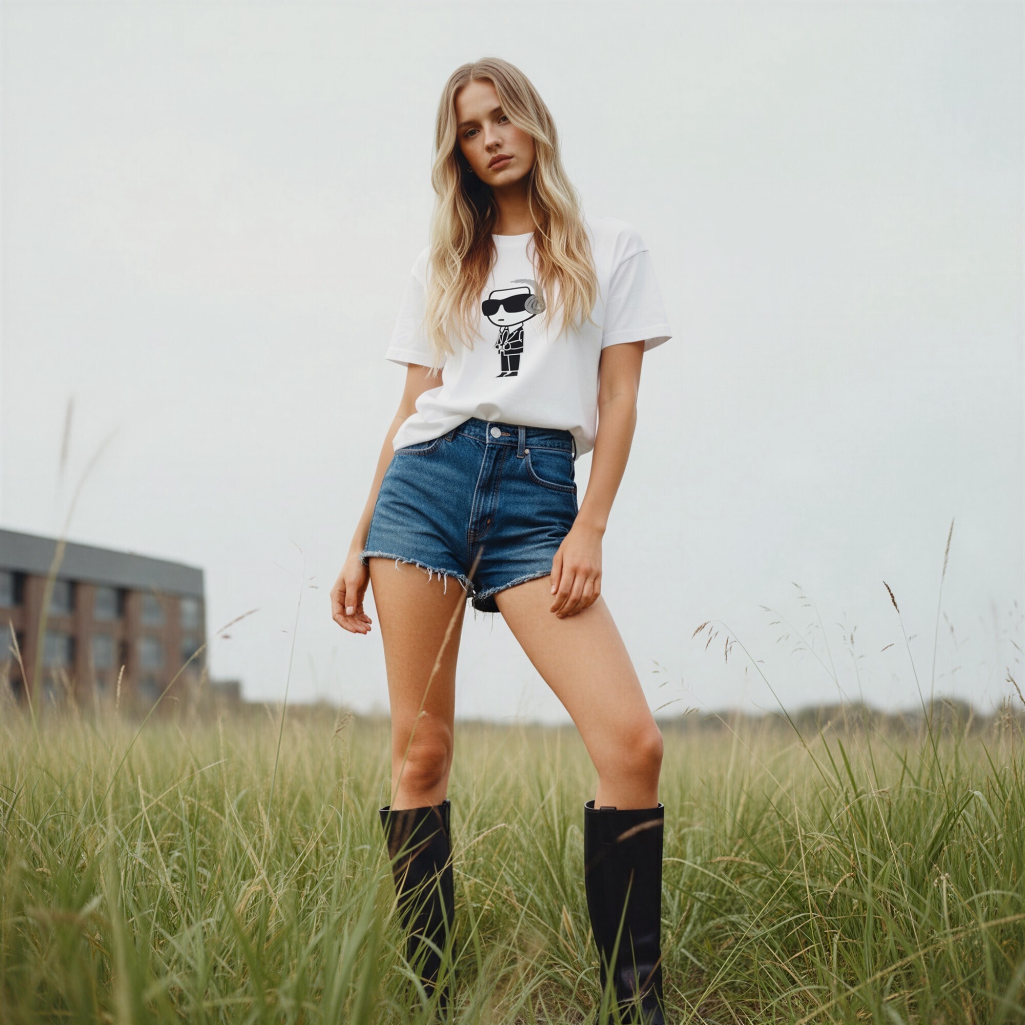 KARL 老佛爺戴headphone 圖案 白色女款 Tee