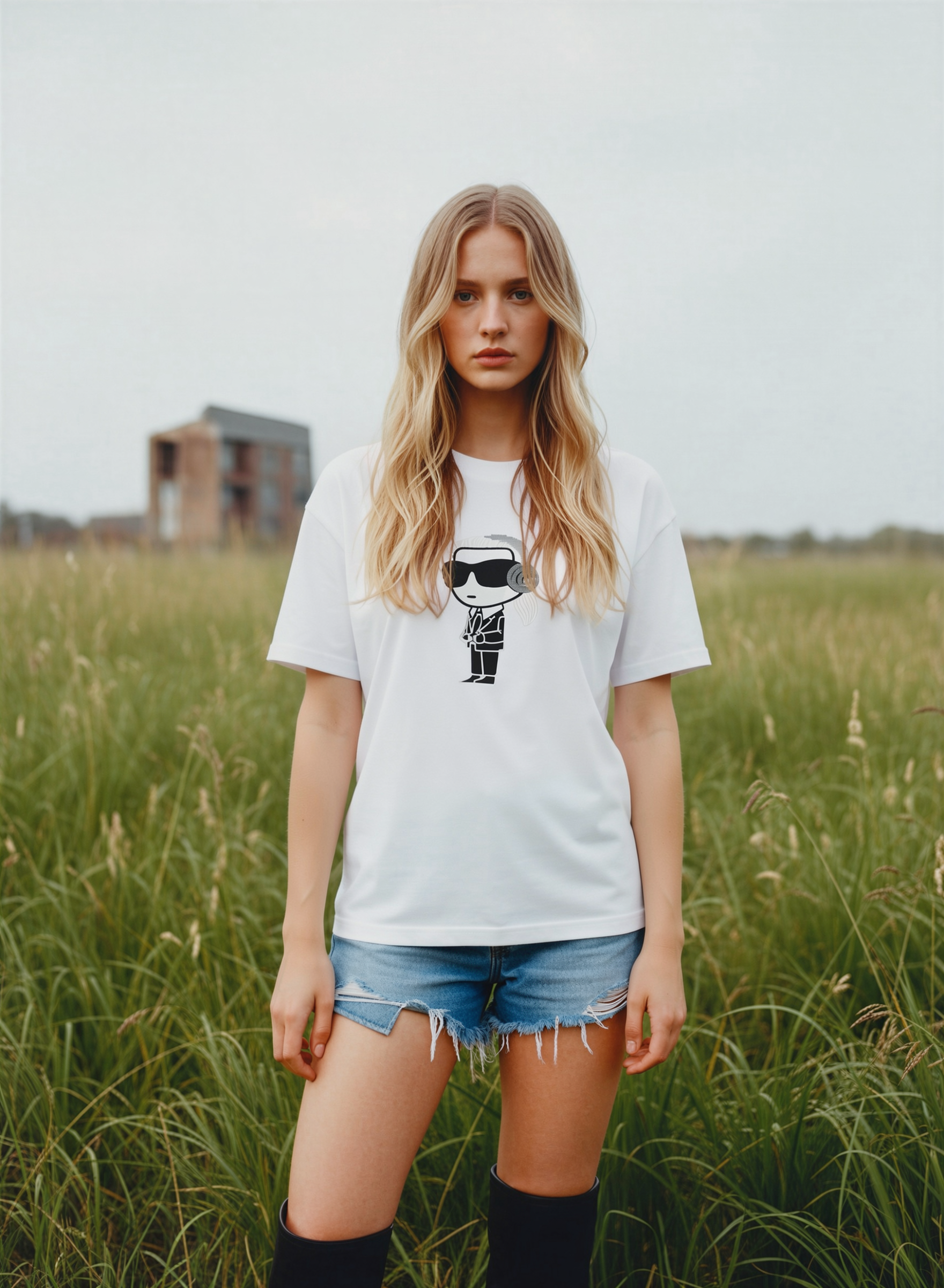 KARL 老佛爺戴headphone 圖案 白色女款 Tee