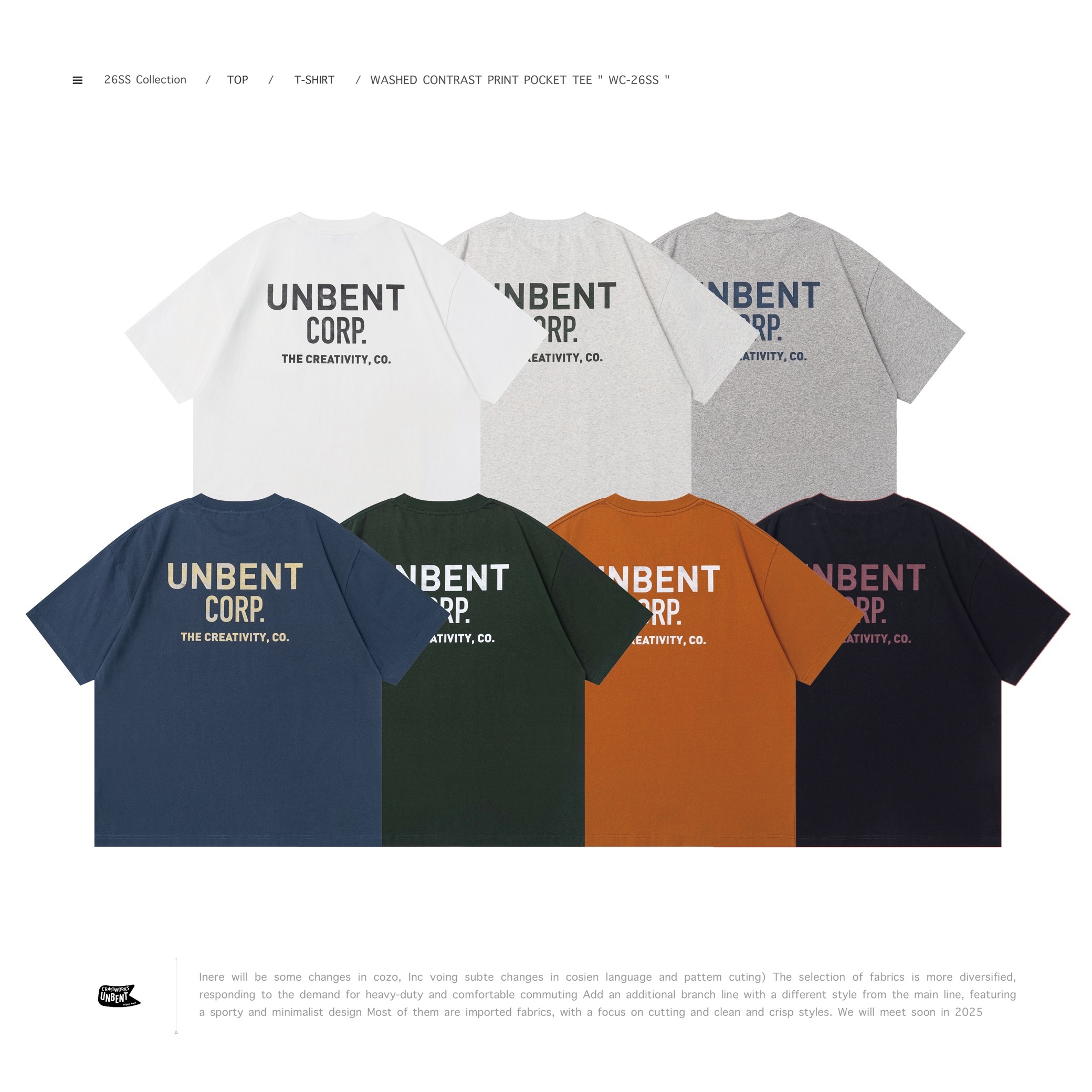 [ 予約限定 ]  UNBENT® - 26SS Washed Contrast Print Pocket Tee " WC-26SS "