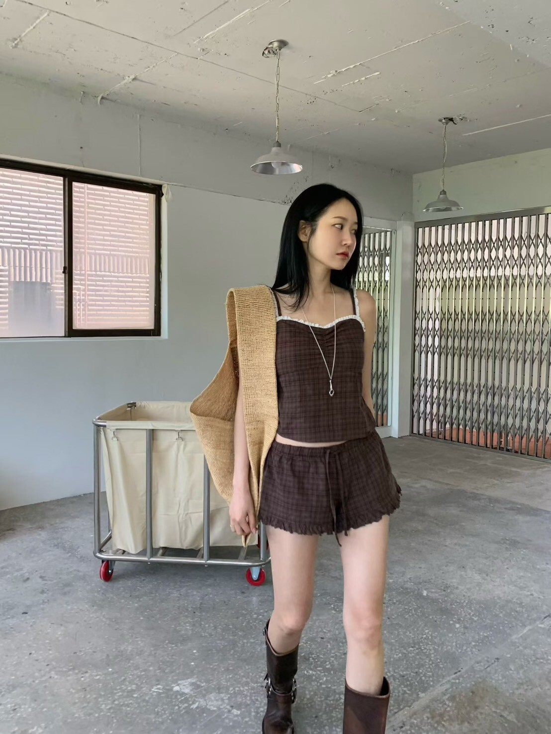 滾白蕾絲邊吊帶背心 短褲(分售)