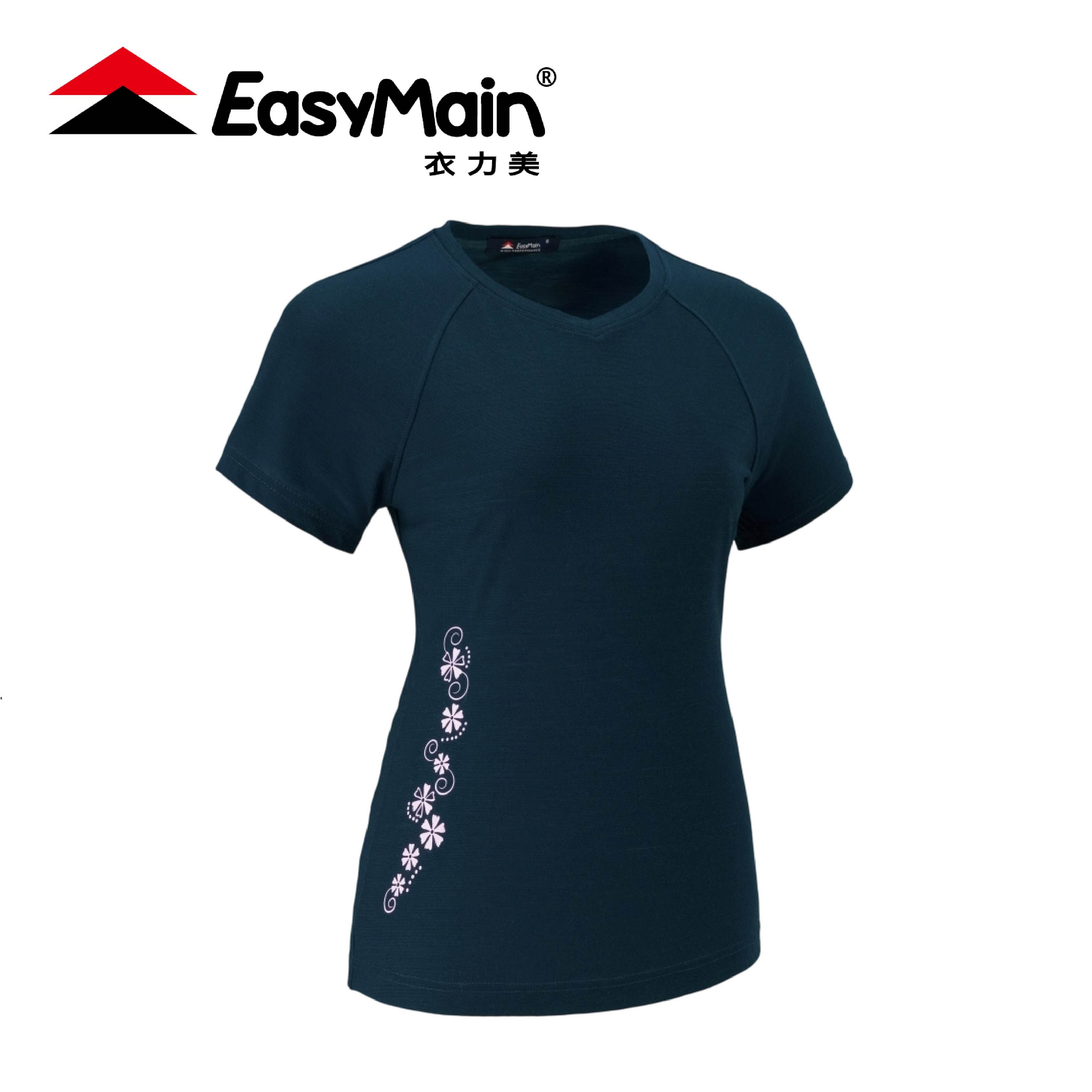 EasyMain 衣力美 快乾羊毛防臭短袖T恤 女款 (深丈青色) 10EMT24016