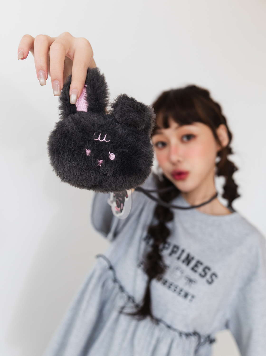 軟軟兔毛絨大頭吊飾-Luna