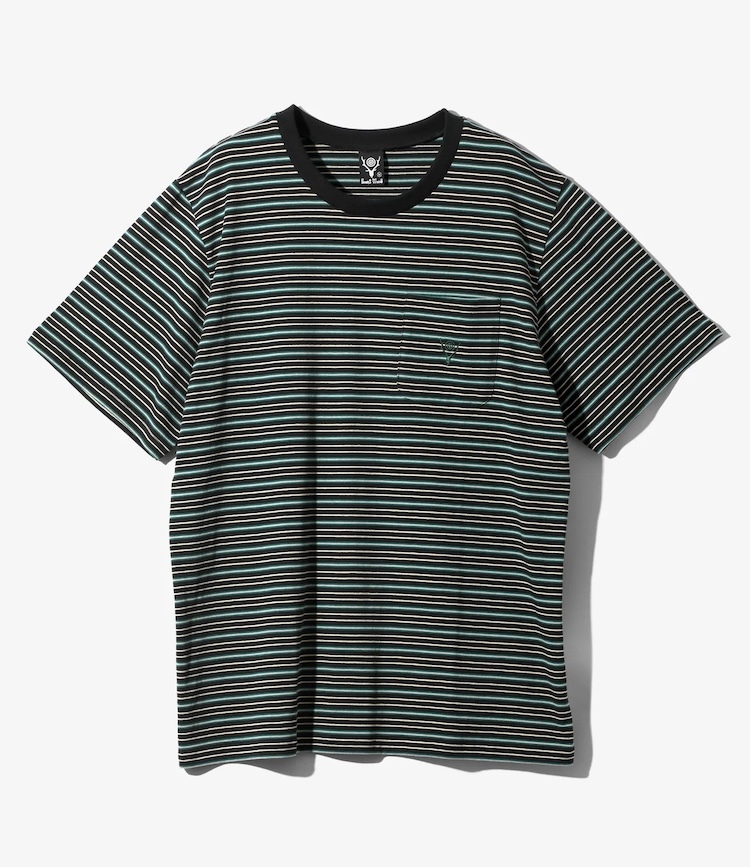 South2 West8 - SX741 S/S Round Pocket Tee - Cotton Multi Narrow Stripe Jersey