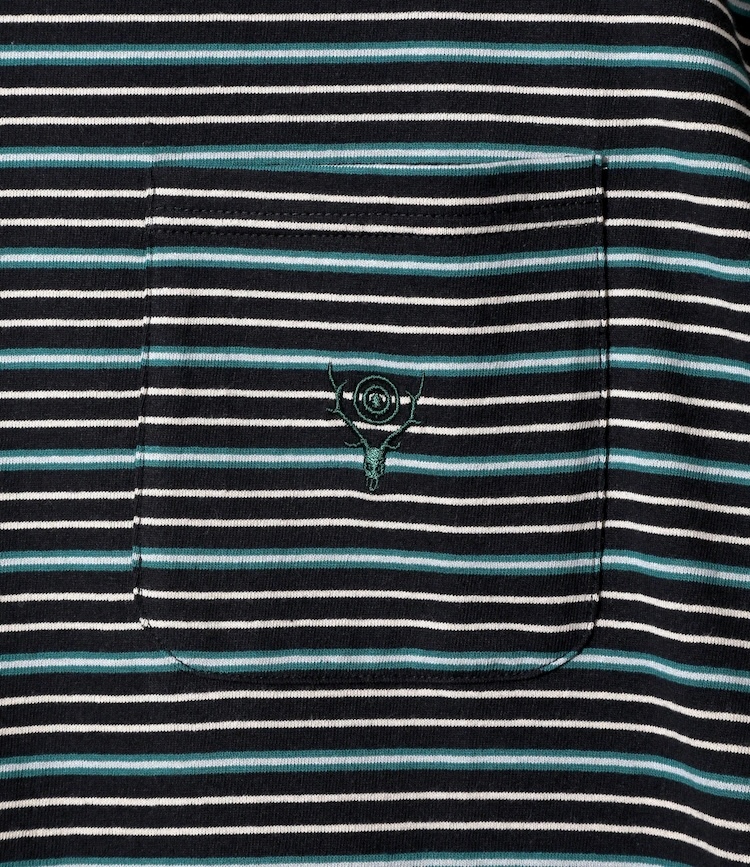 South2 West8 - SX741 S/S Round Pocket Tee - Cotton Multi Narrow Stripe Jersey
