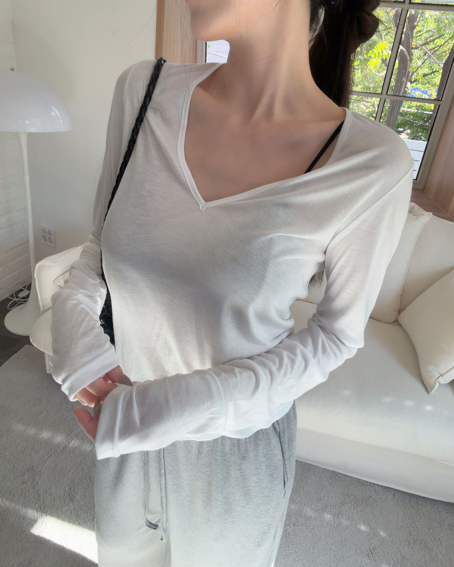 T5034 袖口抓皺舒服Tee / 白