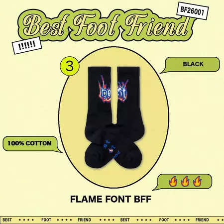 BFF Best foot friend Flame font 火焰 刺繡 中筒襪 長襪【BF26001】