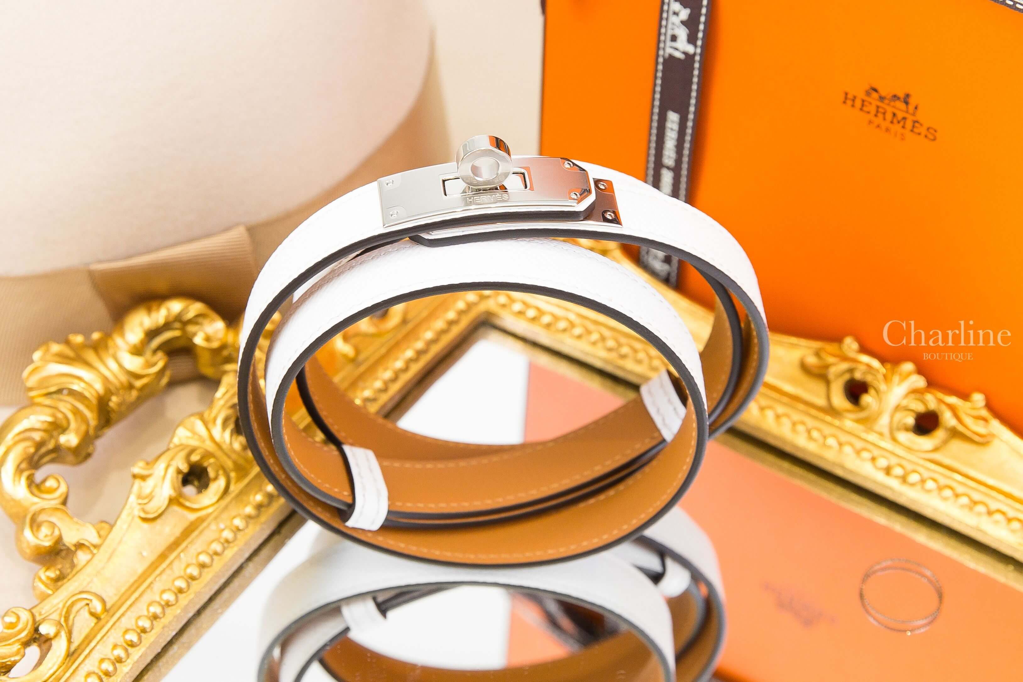 Hermès Kelly 18 Belt 白色小牛皮銀扣可調式皮帶-Charline Boutique 精品代購