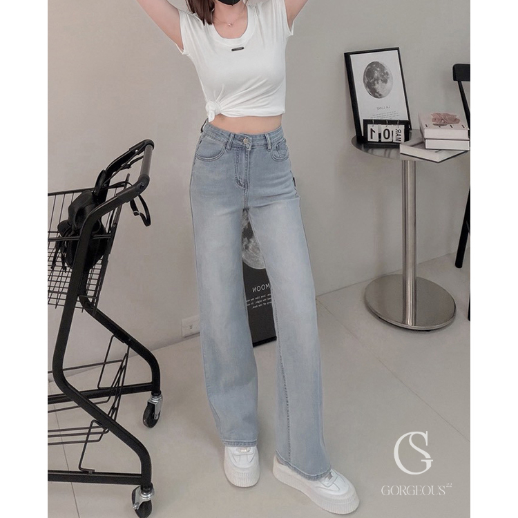 G9828 「Line Jeans'直腿作弊牛仔褲」