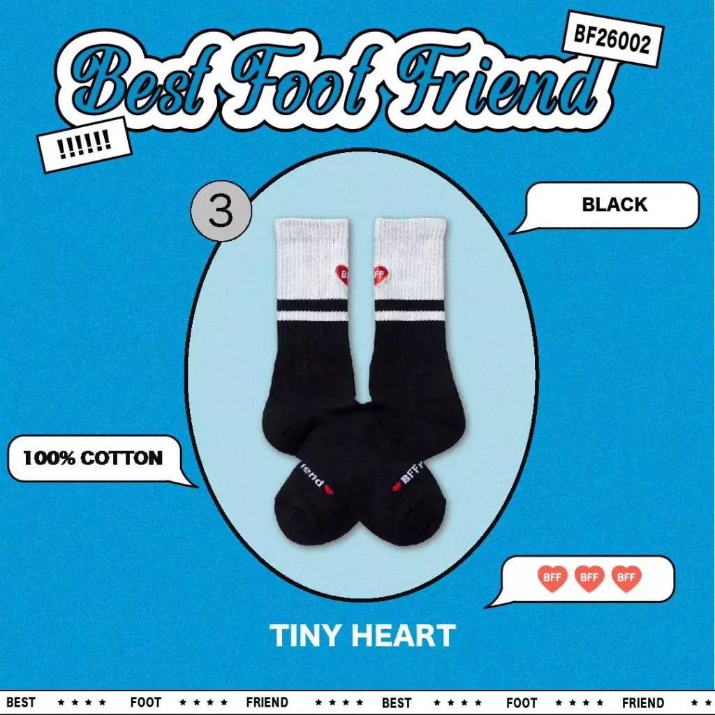 BFF Best foot friend Tiny Heart 小心心 刺繡 中筒襪 長襪【BF26002】