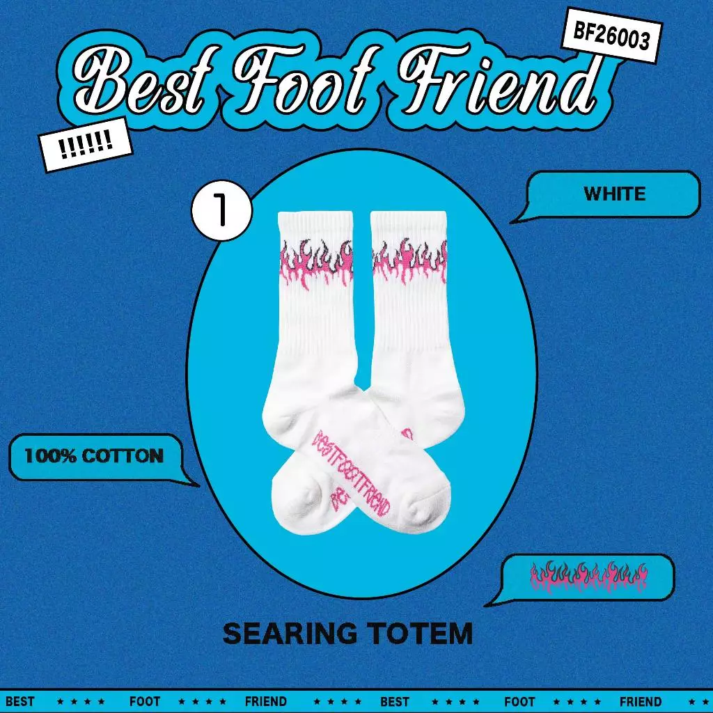 BFF Best foot friend Searing Totem 火圖騰 刺繡 中筒襪 長襪【BF26003】