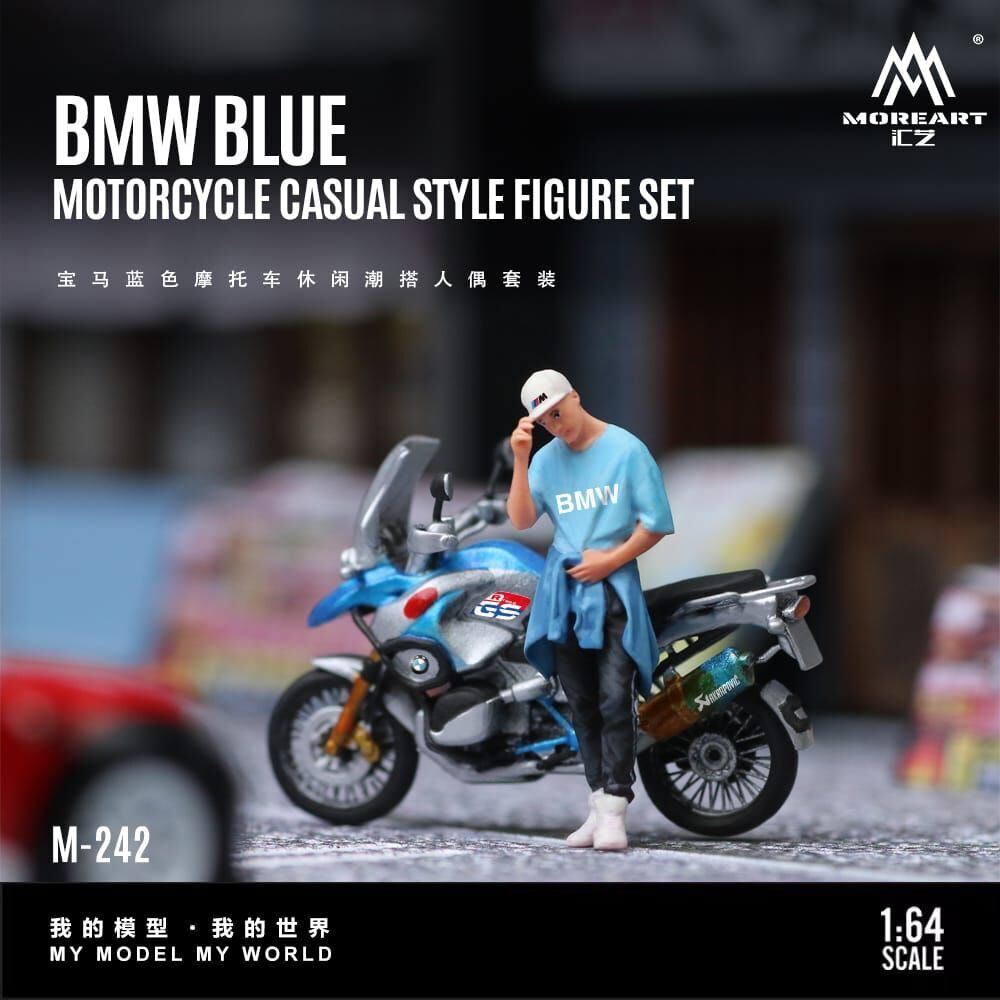 PO-$150 * MOREART * 1:64 FIGURE - BMW BLUE MOTORCYCLE CASUAL STYLE FIGURE SET