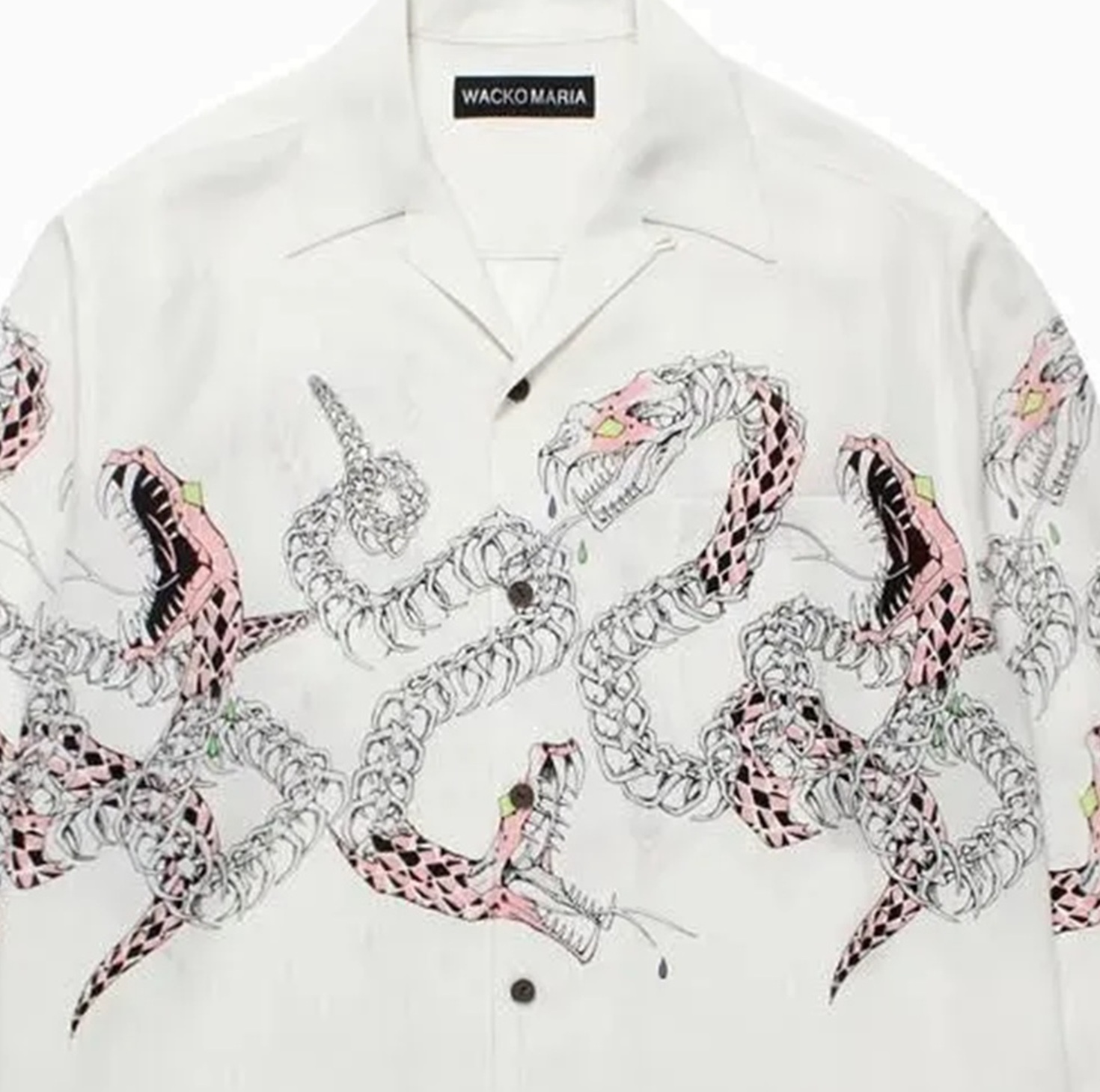 WACKO MARIA SNAKE HAWAIIAN SHIRT L/S - WHITE PRE ORDER ITEM (預訂中)